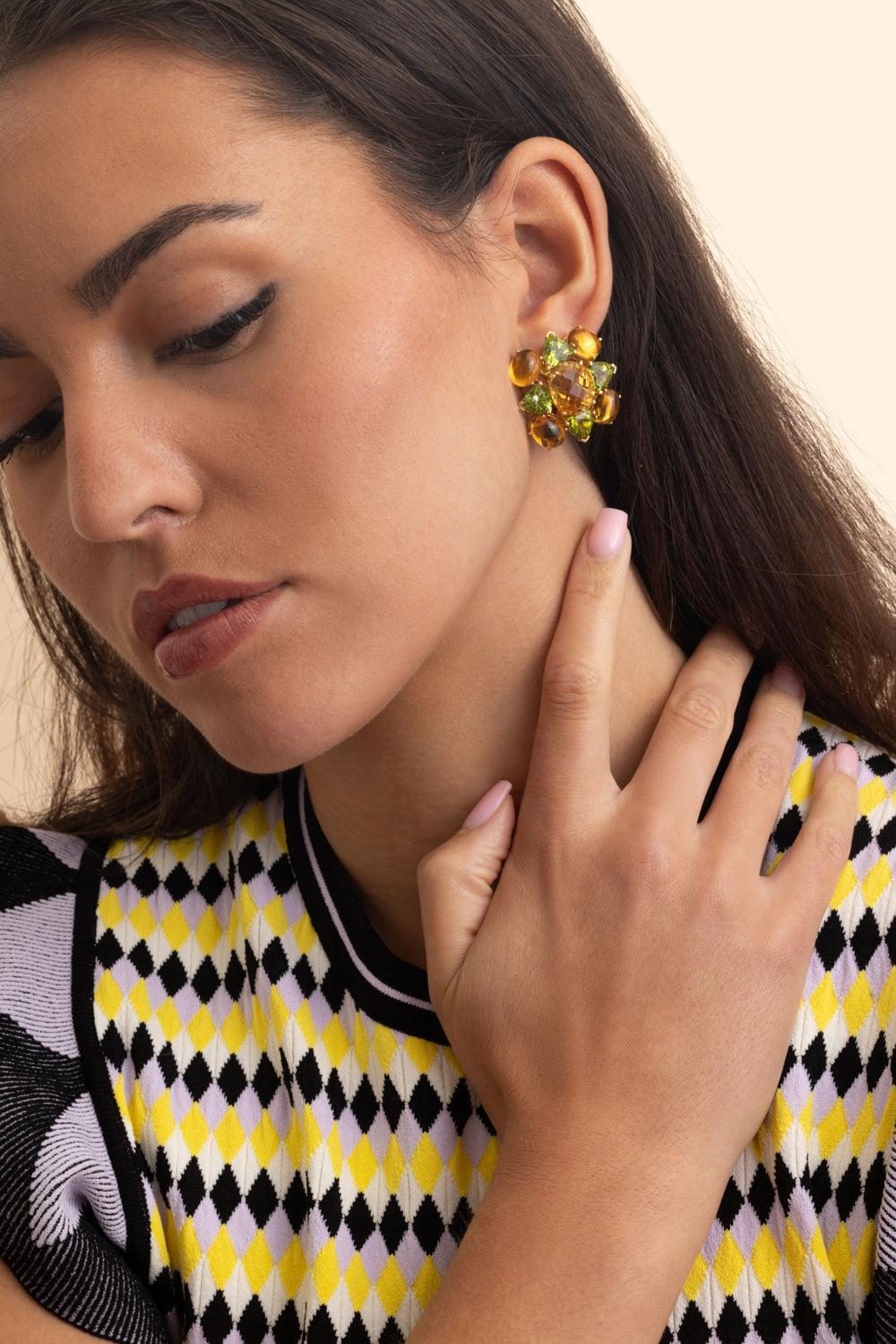 Green Amethyst Peridot Drop Earrings-YELLOW GOLD-JEWELRYFINE JEWELEARRING-TONY DUQUETTE