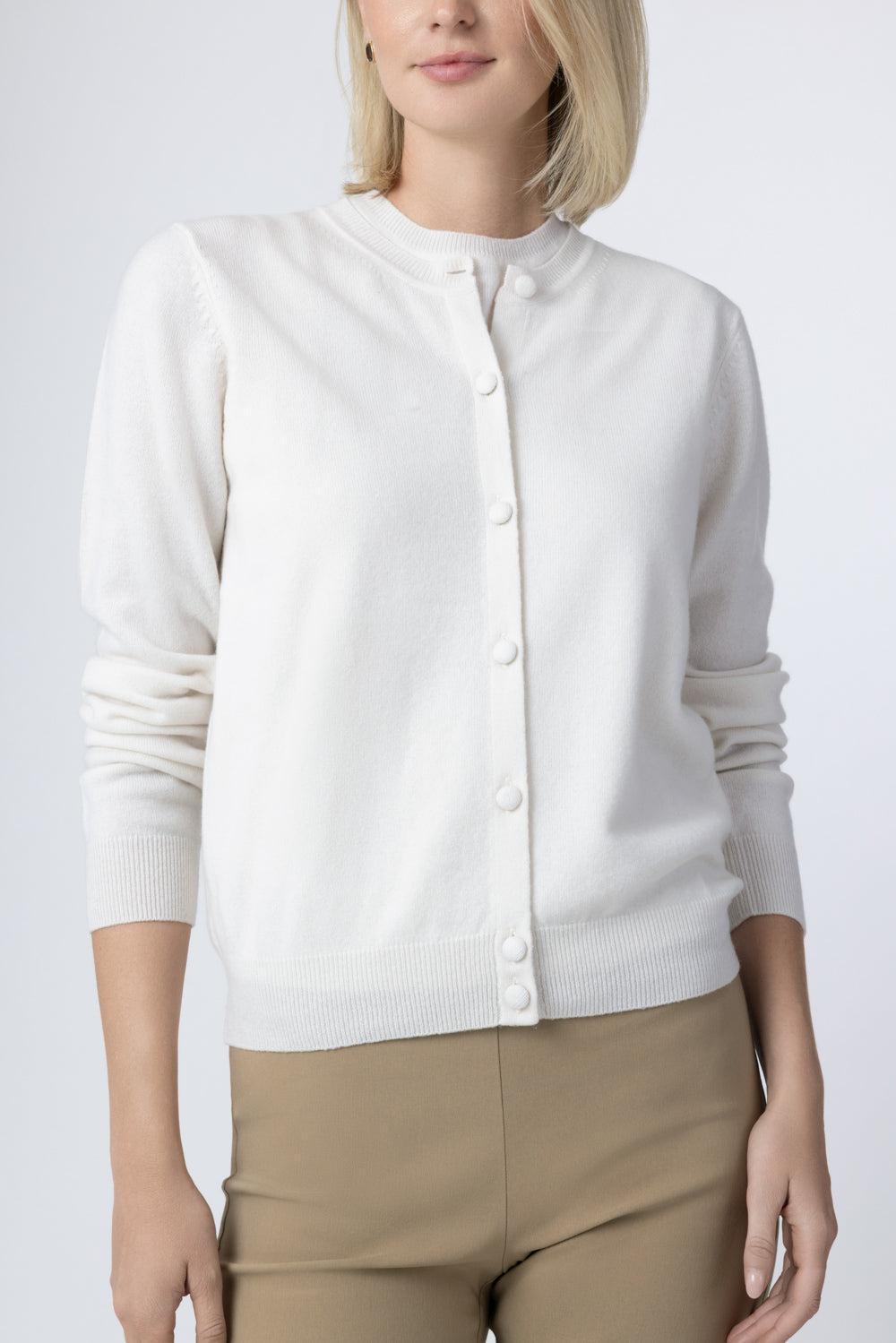 Long Sleeve Crew Neck Cardigan-CREAM-XS-CLOTHINGTOPCARDIGAN-CAROLINA HERRERA