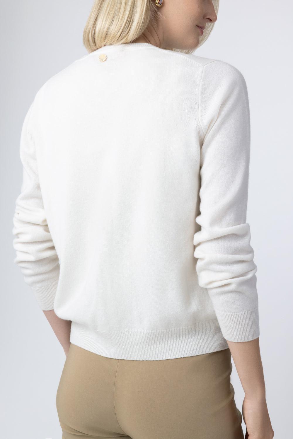 Long Sleeve Crew Neck Cardigan-CREAM-XS-CLOTHINGTOPCARDIGAN-CAROLINA HERRERA