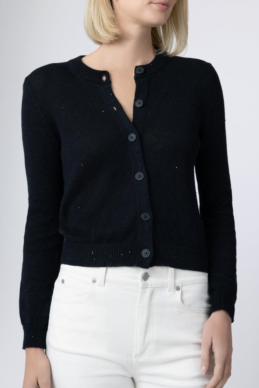 Paillette Sequin Long Sleeve Cardigan - Black