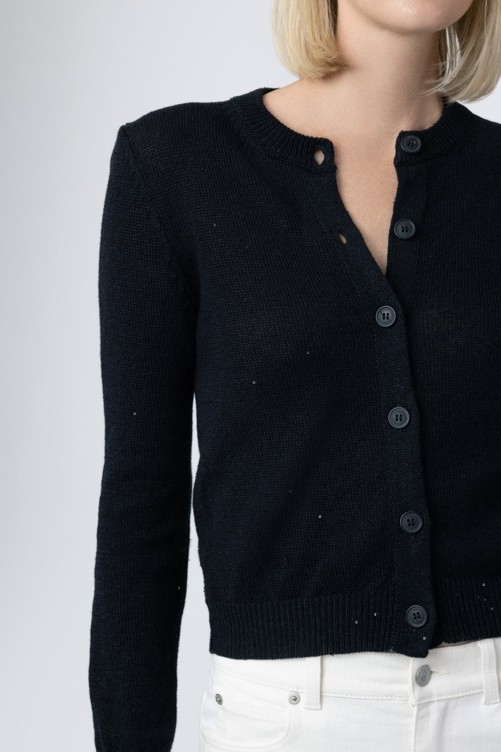 Paillette Sequin Long Sleeve Cardigan - Black