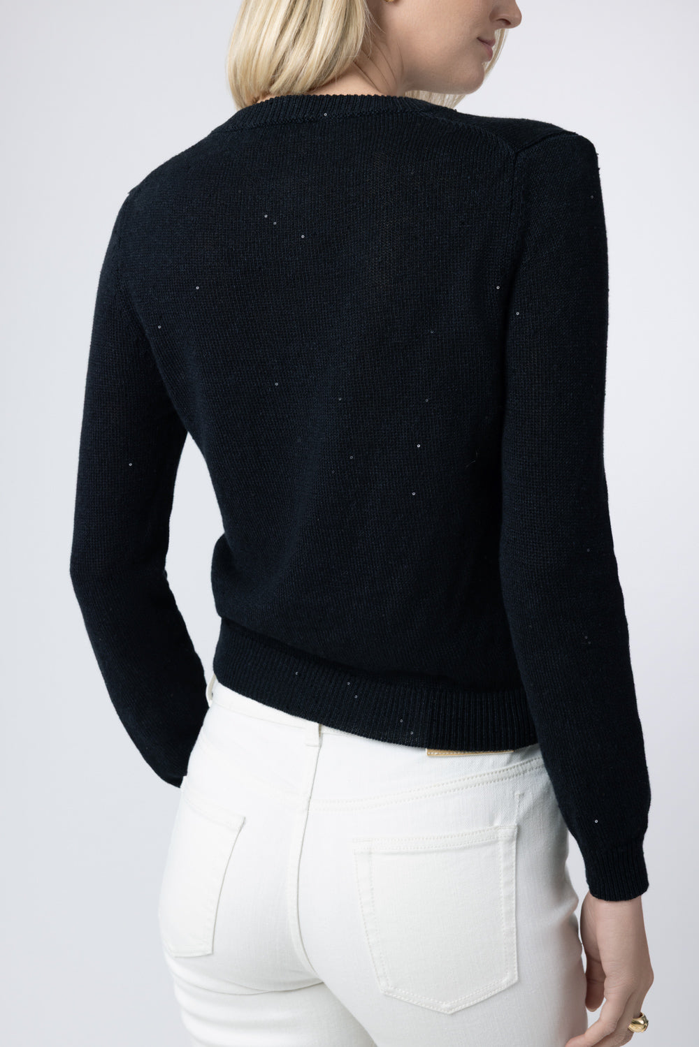 Paillette Sequin Long Sleeve Cardigan - Black