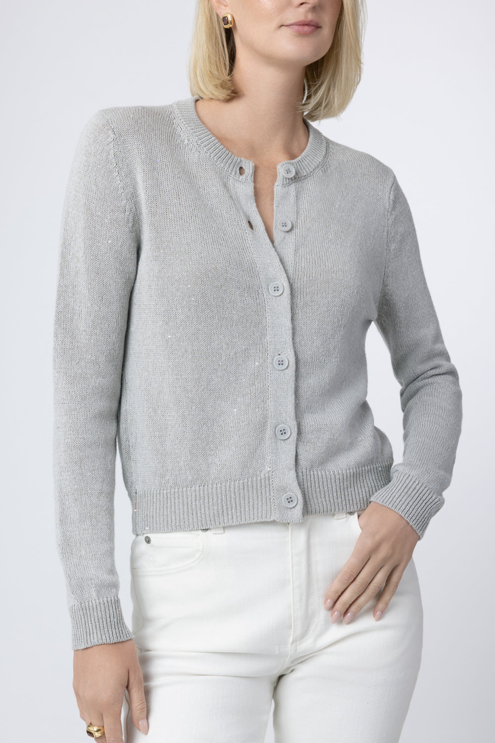 Paillette Sequin Long Sleeve Cardigan - Grey