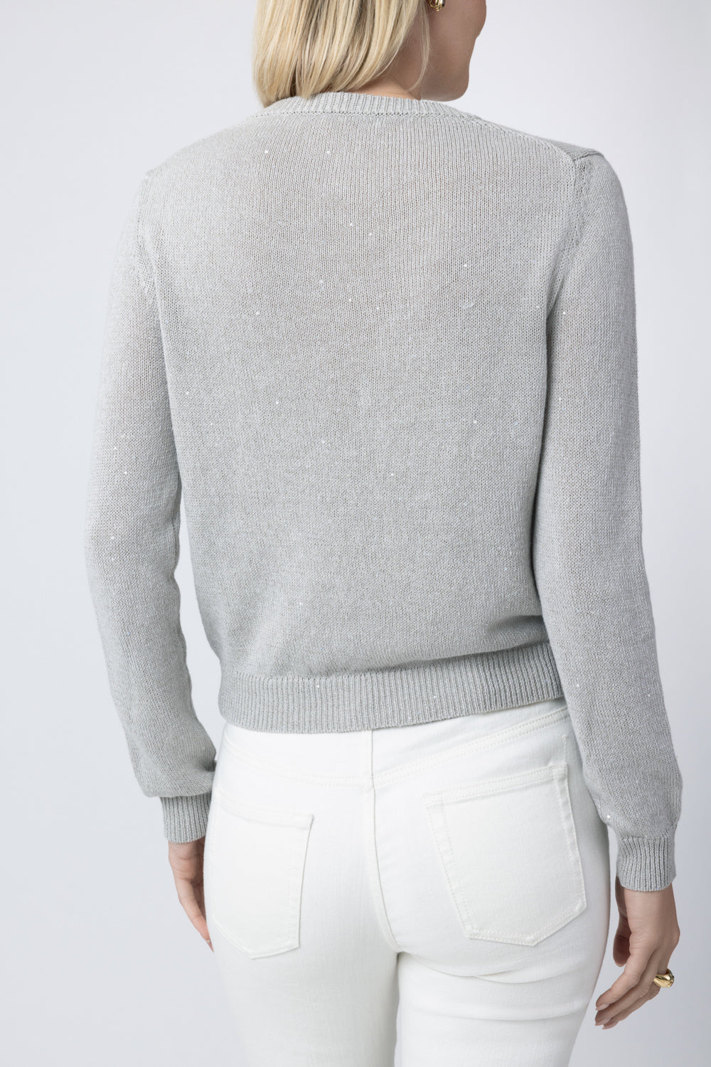 Paillette Sequin Long Sleeve Cardigan - Grey