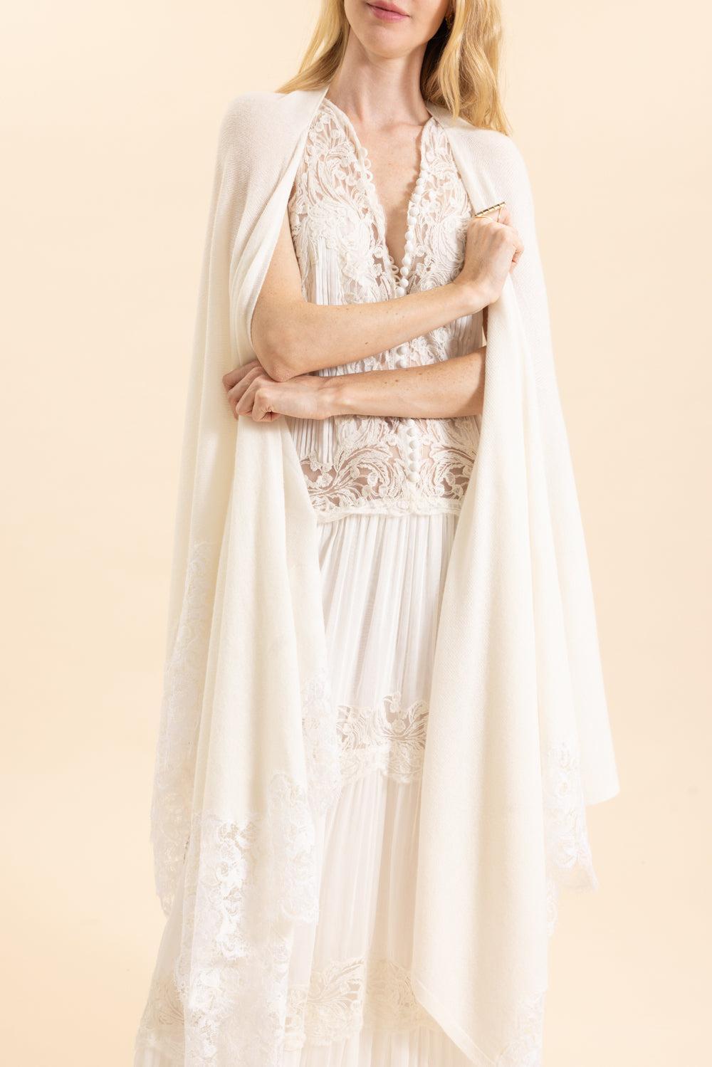 Embroidered Poncho - White Alyssum-WHTALYSS-O/S-CLOTHINGTOPPONCHO-ERMANNO SCERVINO