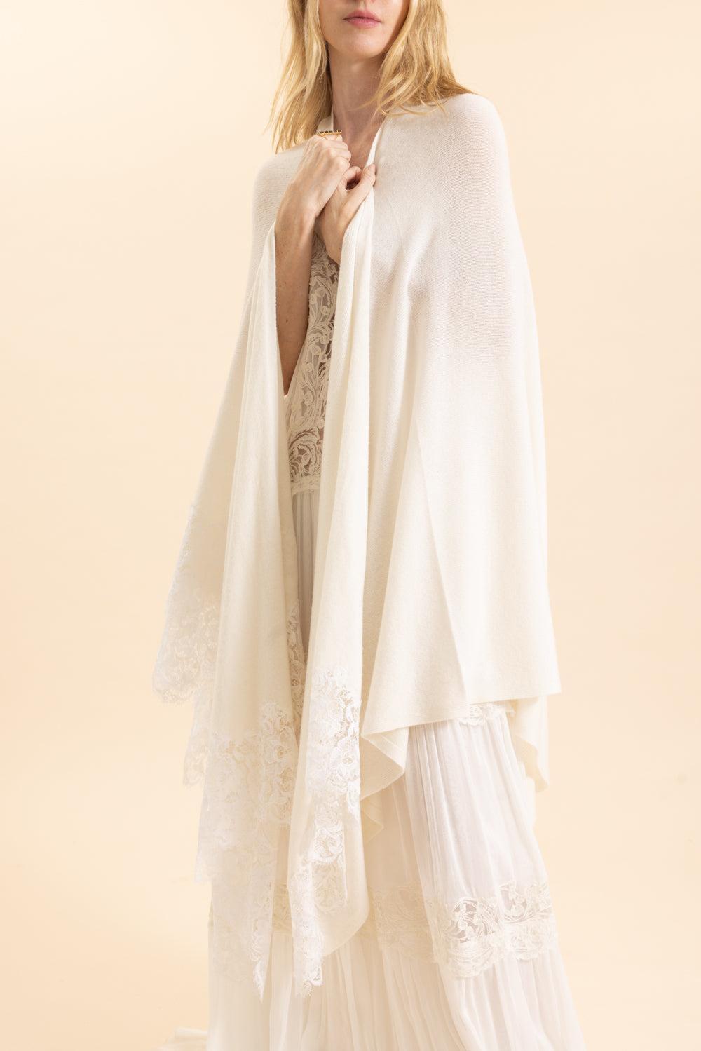 Embroidered Poncho - White Alyssum-WHTALYSS-O/S-CLOTHINGTOPPONCHO-ERMANNO SCERVINO