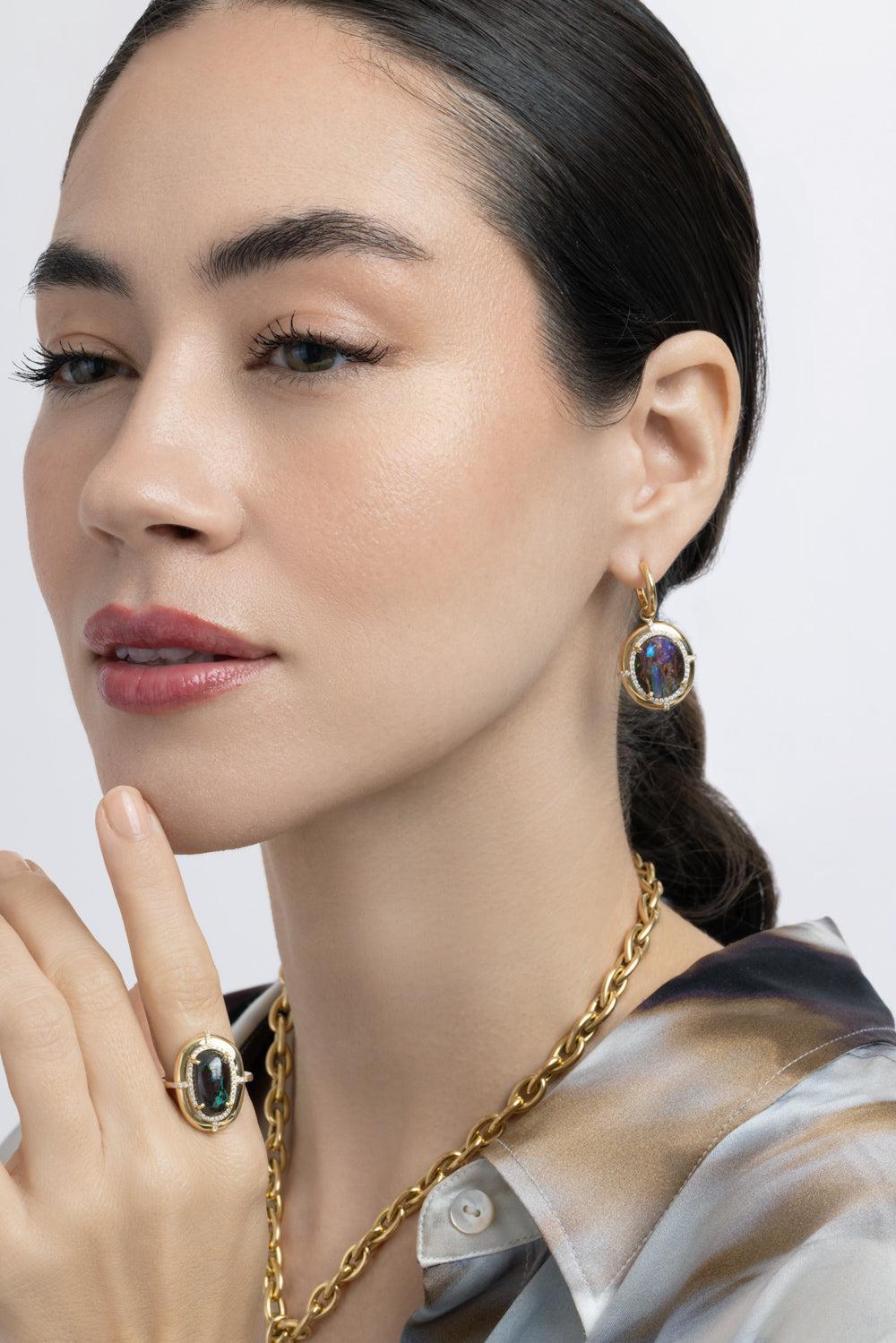  Brown Opal Diamond Medallion Earrings-YELLOW GOLD-JEWELRYFINE JEWELEARRING-GOSHWARA 