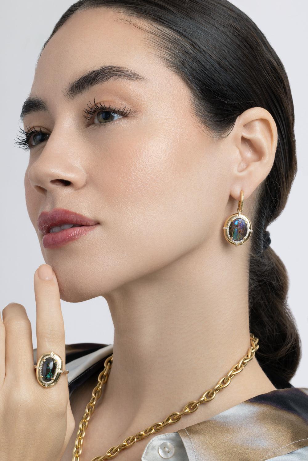  Brown Opal Diamond Medallion Earrings-YELLOW GOLD-JEWELRYFINE JEWELEARRING-GOSHWARA 