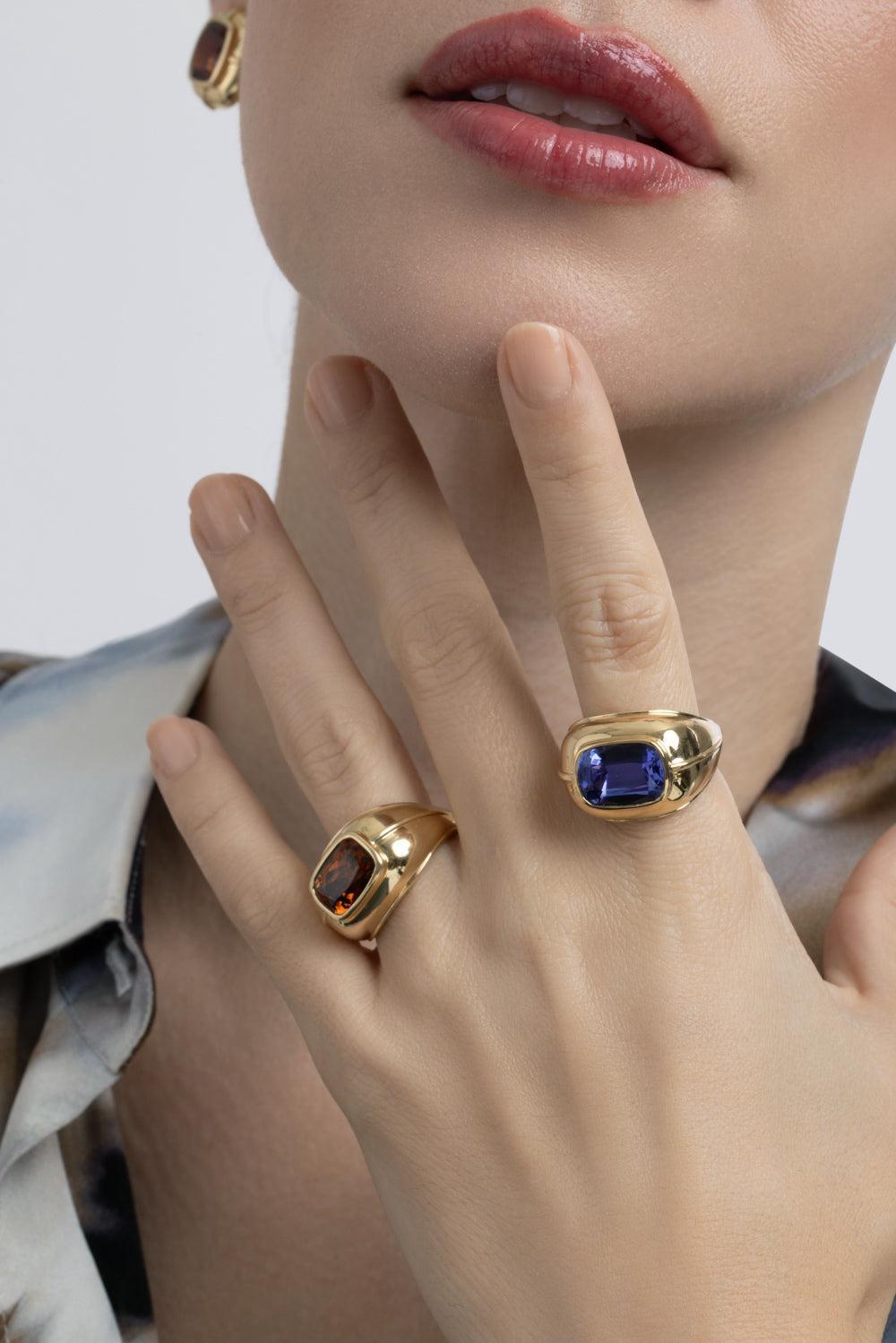 Brown Zircon Cushion Cut Ring-YELLOW GOLD-8.25-JEWELRYFINE JEWELRING-GOSHWARA
