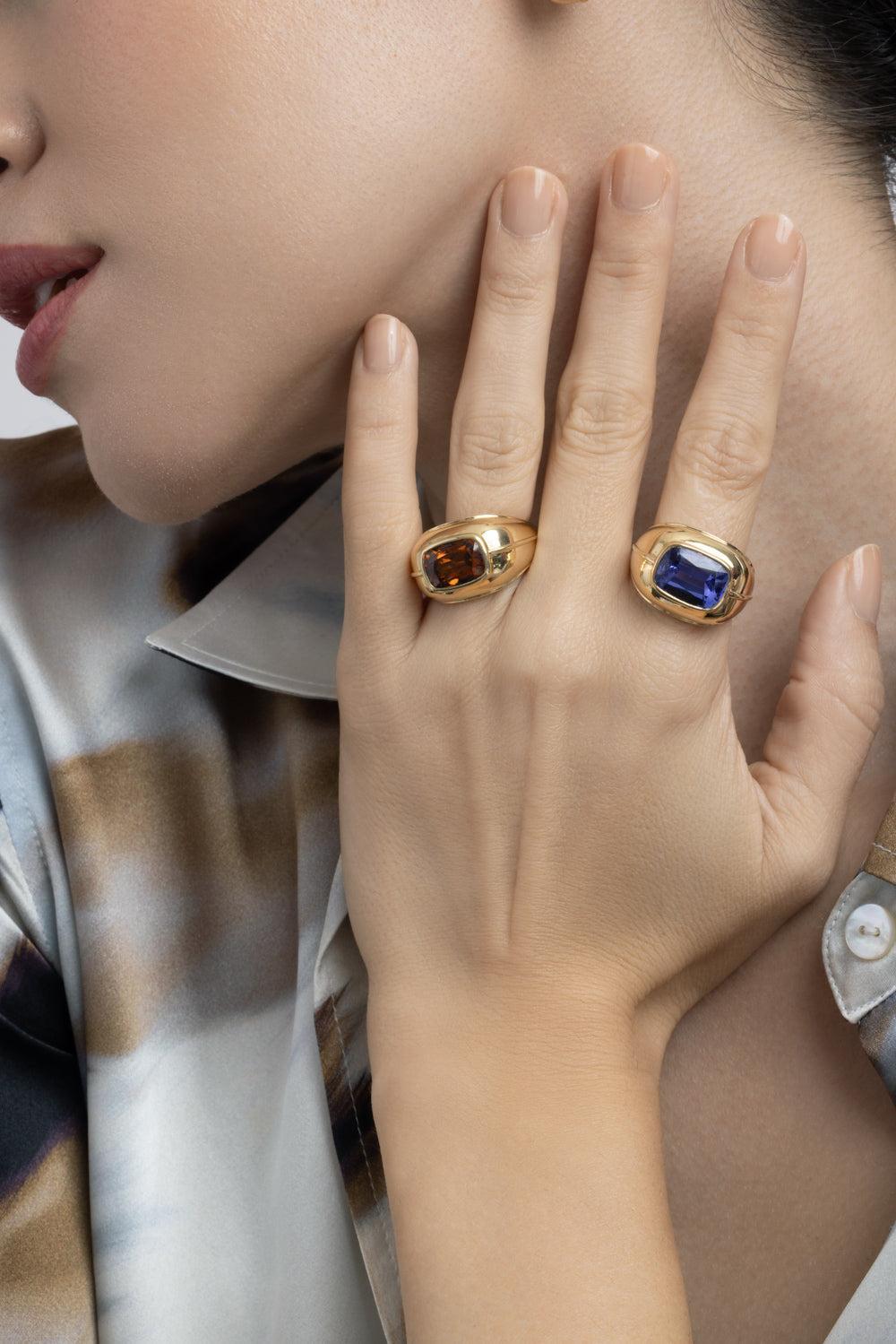 Brown Zircon Cushion Cut Ring-YELLOW GOLD-8.25-JEWELRYFINE JEWELRING-GOSHWARA