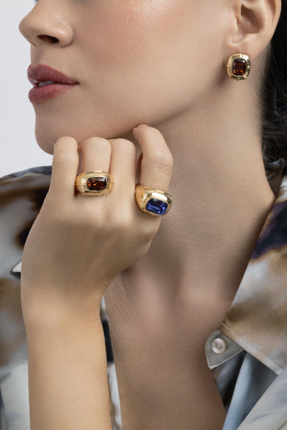  Tanzanite Cushion Cut Ring-YELLOW GOLD-7.75-JEWELRYFINE JEWELRING-GOSHWARA 