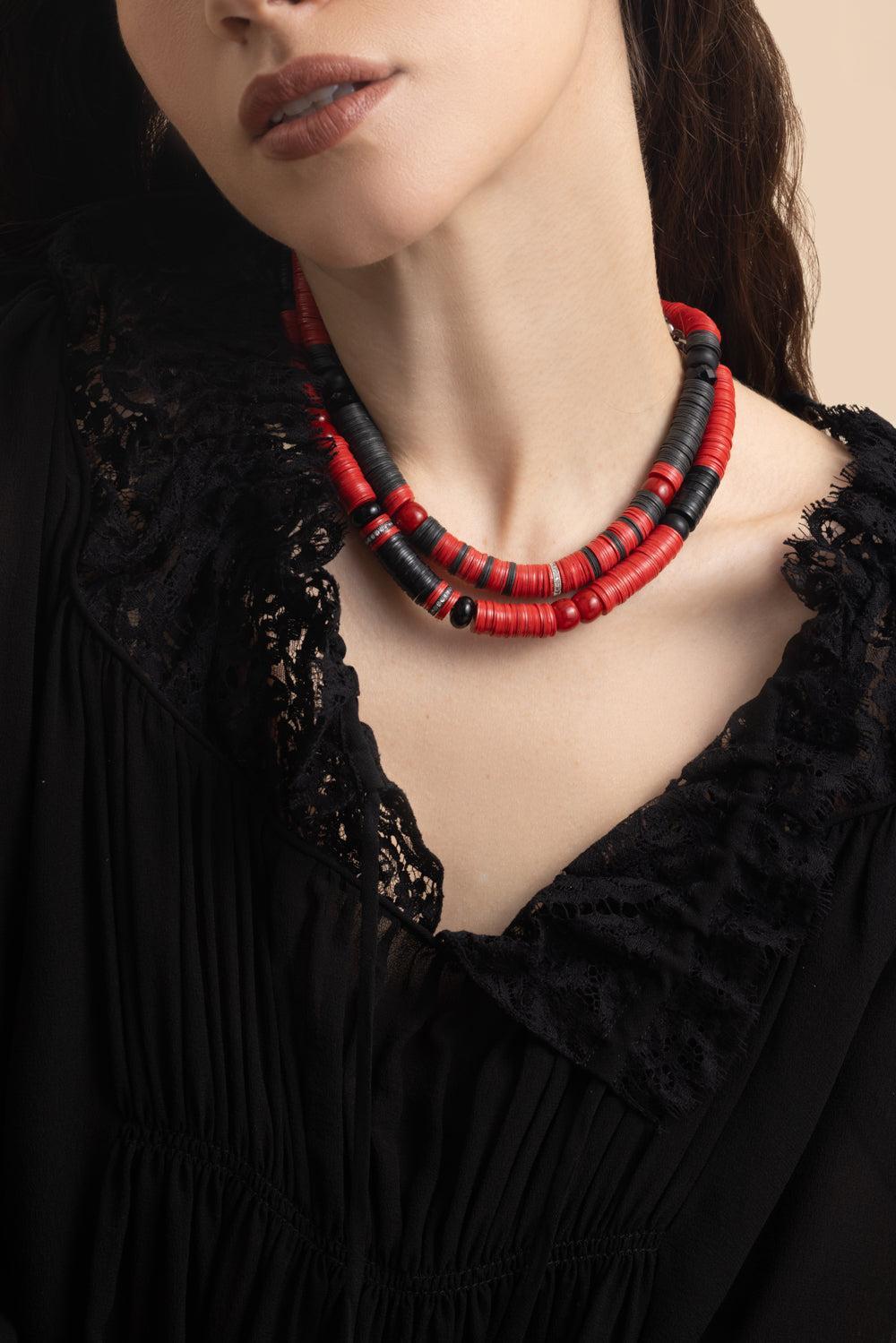 Jaipur Red Black Ante Necklace-RED/BLK-JEWELRYBOUTIQUENECKLACE O-HIJAS DE PUKA