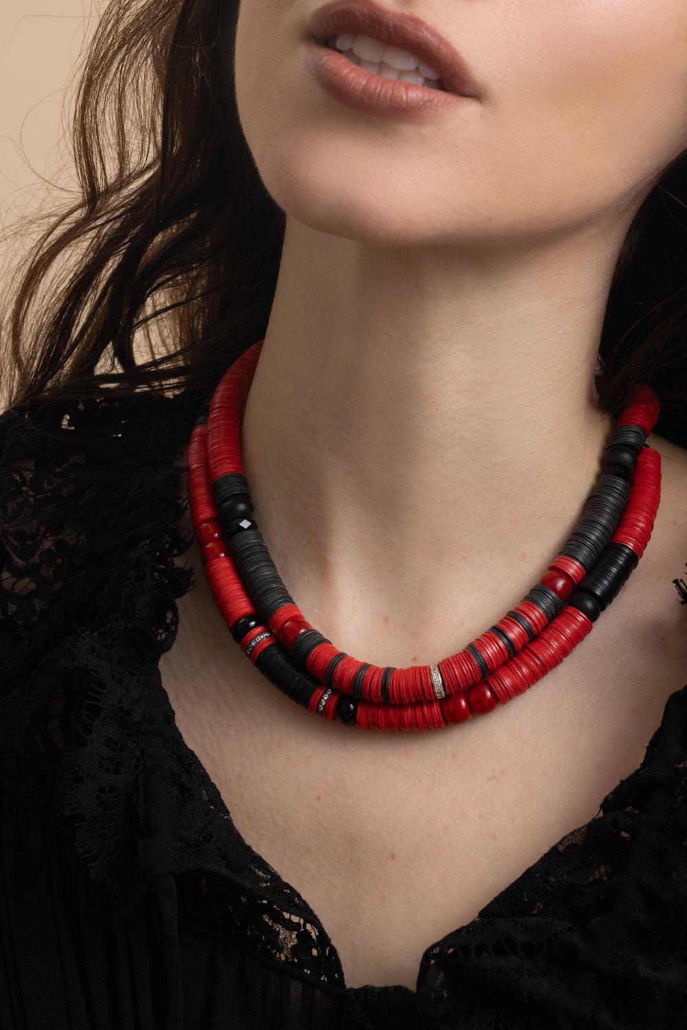 Jaipur Red Black Ante Necklace-RED/BLK-JEWELRYBOUTIQUENECKLACE O-HIJAS DE PUKA