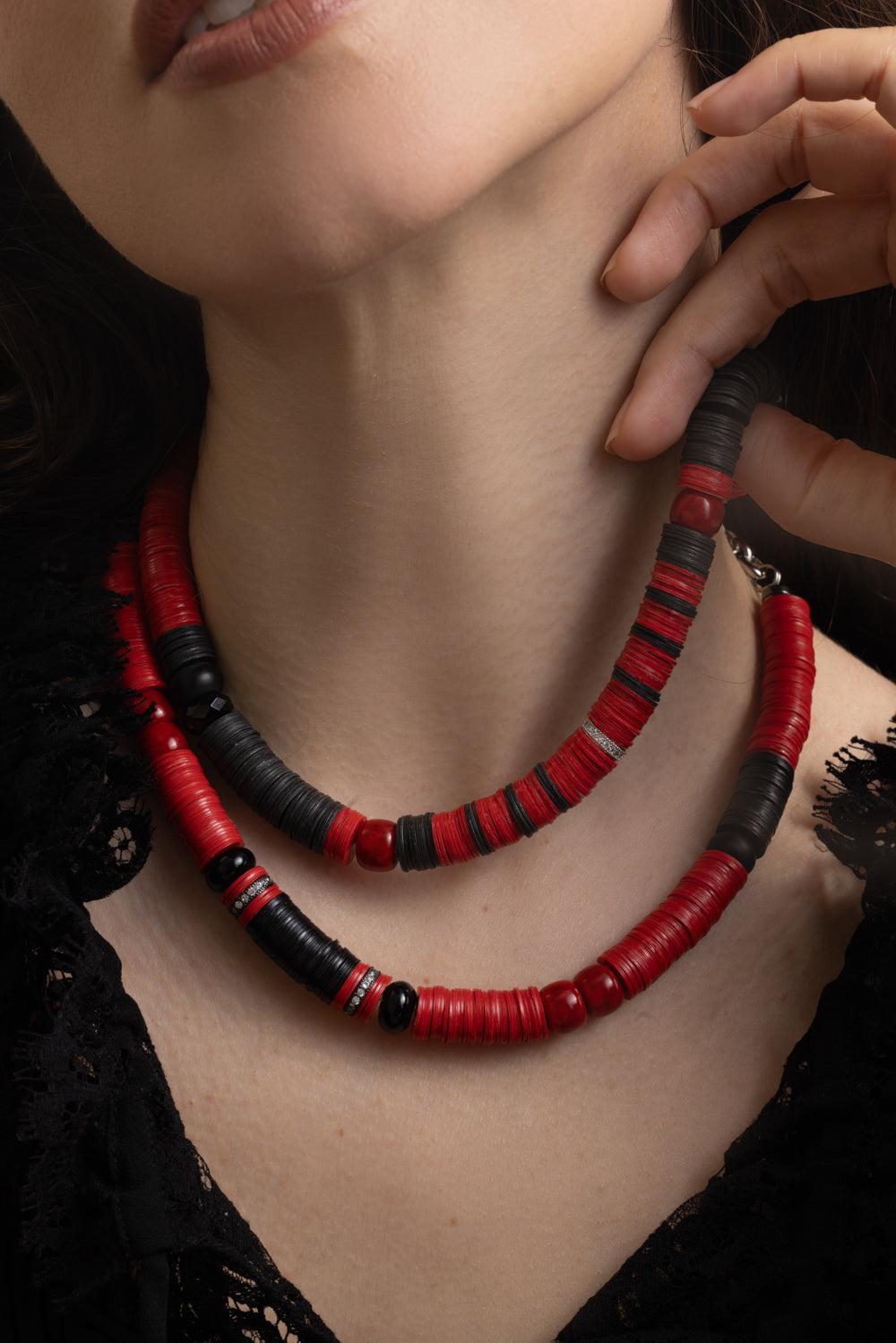 Jaipur Red Black Ante Necklace-RED/BLK-JEWELRYBOUTIQUENECKLACE O-HIJAS DE PUKA