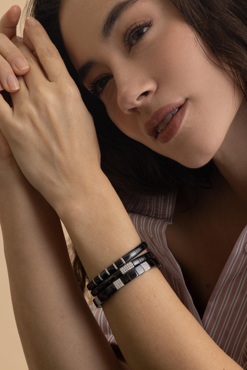 Pura Black Ceramic Diamond Bracelet-WHITE GOLD-JEWELRYFINE JEWELBRACELET O-ROBERTO DEMEGLIO