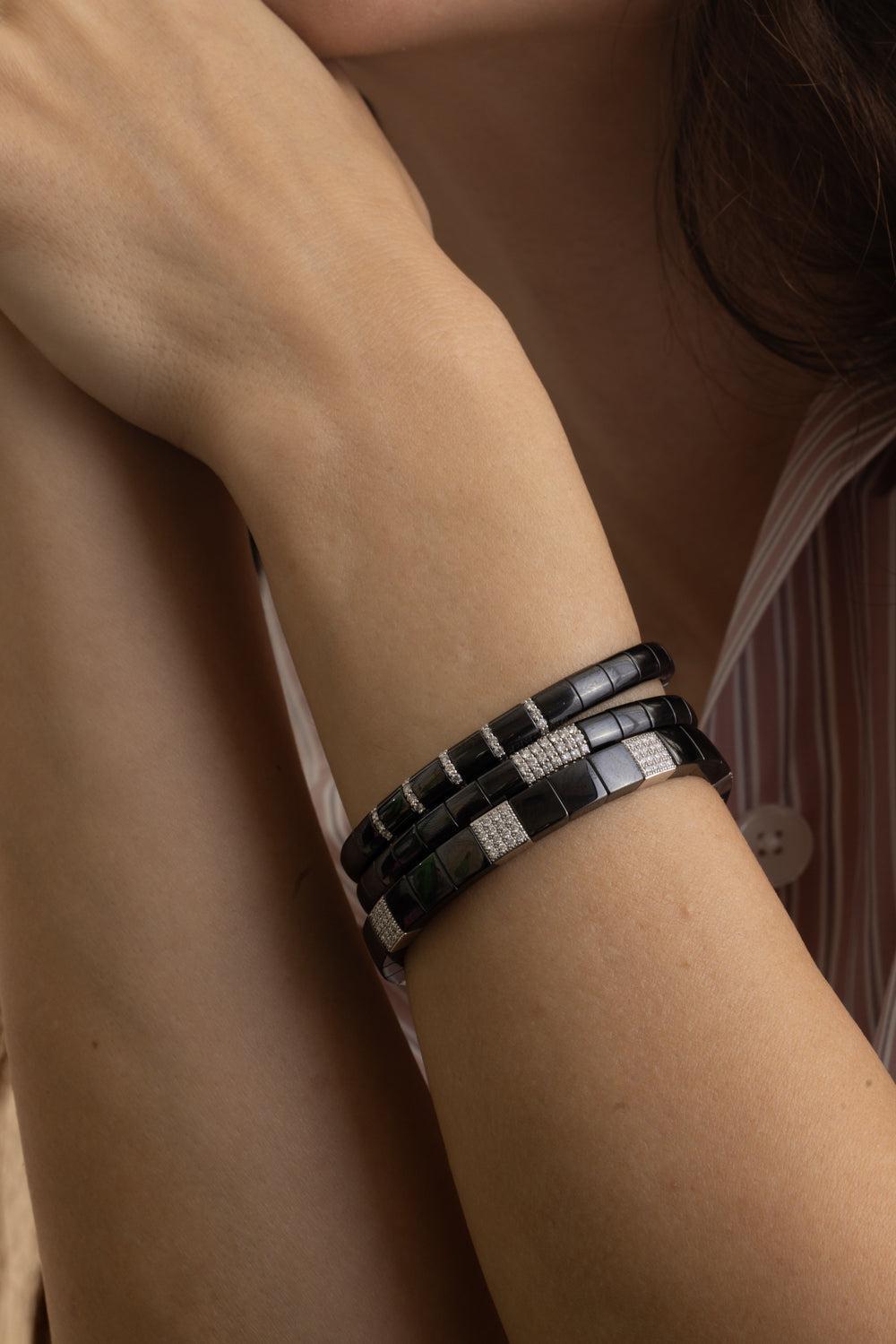 Pura Black Ceramic Diamond Bracelet-WHITE GOLD-JEWELRYFINE JEWELBRACELET O-ROBERTO DEMEGLIO