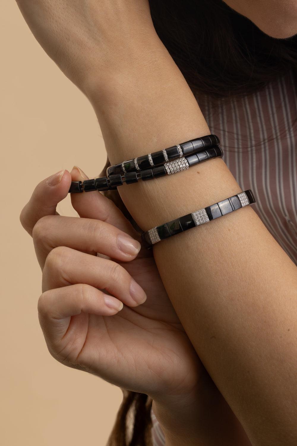 Pura Black Ceramic Diamond Bracelet-WHITE GOLD-JEWELRYFINE JEWELBRACELET O-ROBERTO DEMEGLIO