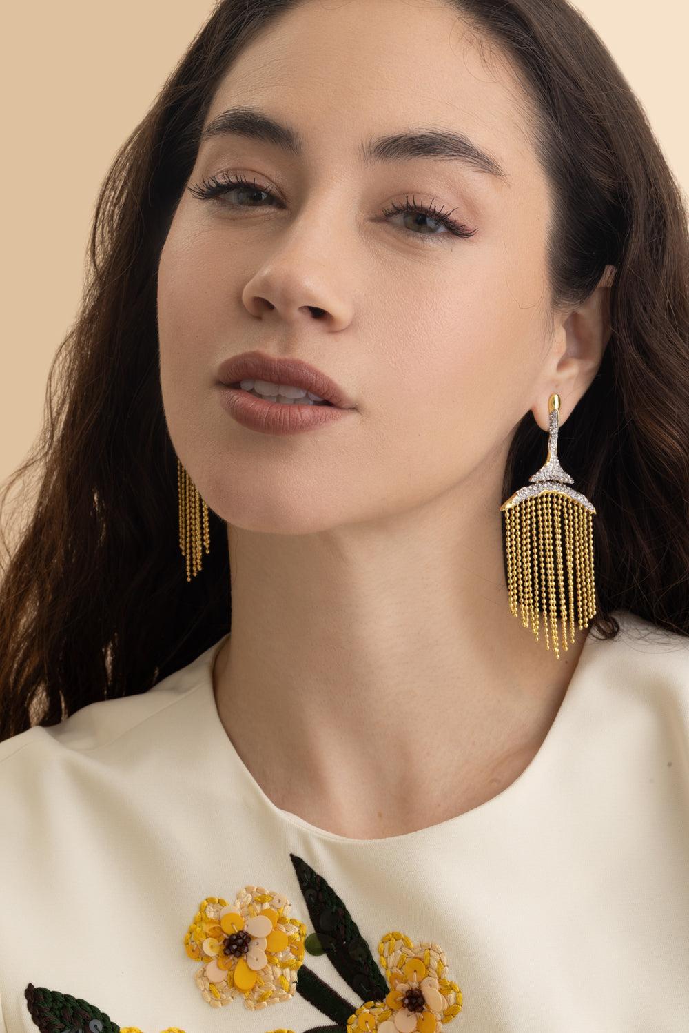 Crystal Fringe Solanales Chandelier Earrings-YELLOW-JEWELRYBOUTIQUEEARRING-ALEXIS BITTAR