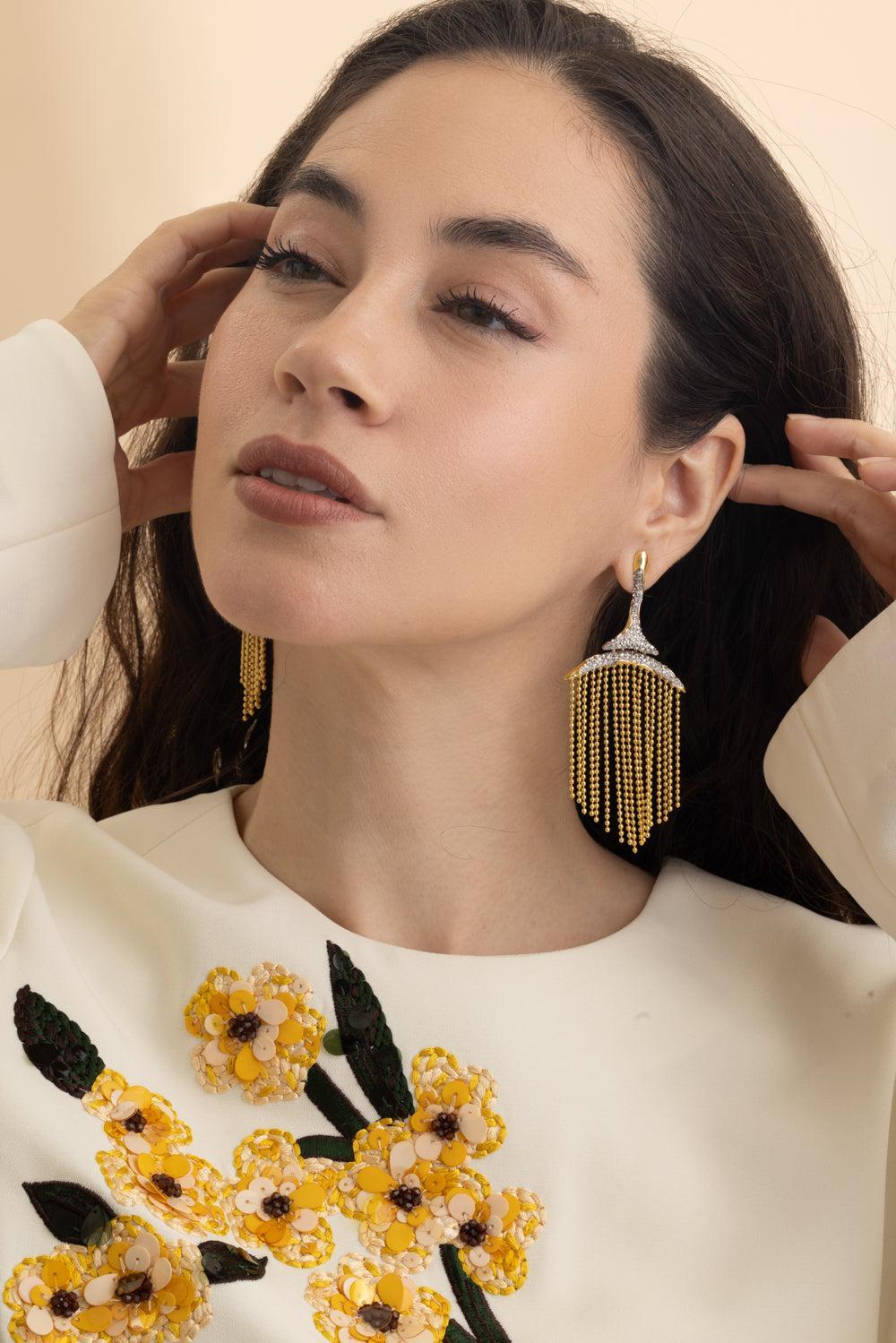 Crystal Fringe Solanales Chandelier Earrings-YELLOW-JEWELRYBOUTIQUEEARRING-ALEXIS BITTAR