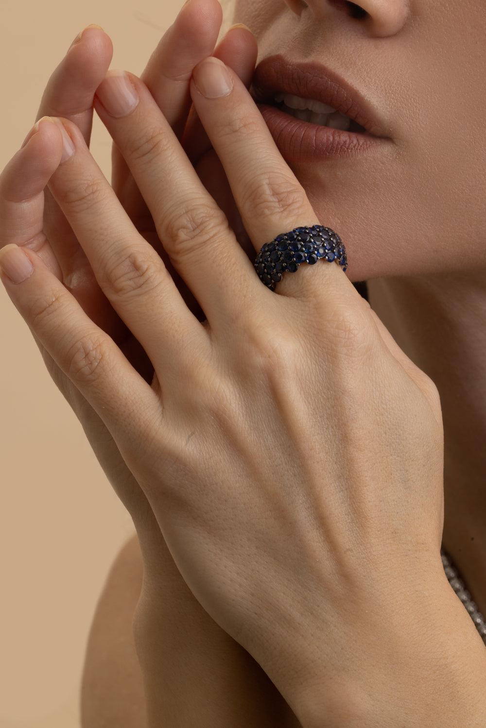Blue Sapphire Stretch Ring-WHITE GOLD-6.25-JEWELRYFINE JEWELRING-ANDREOLI