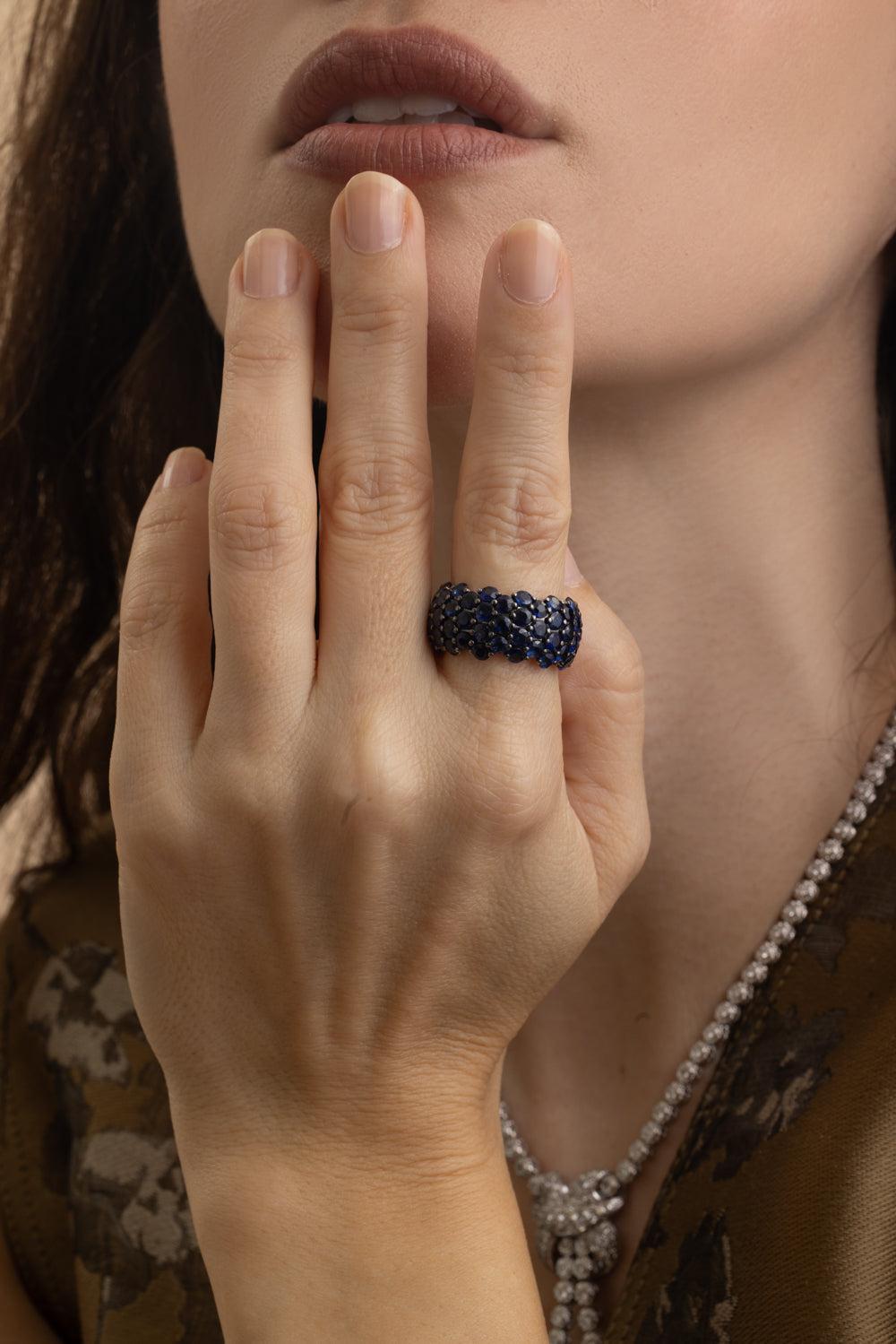 Blue Sapphire Stretch Ring-WHITE GOLD-6.25-JEWELRYFINE JEWELRING-ANDREOLI