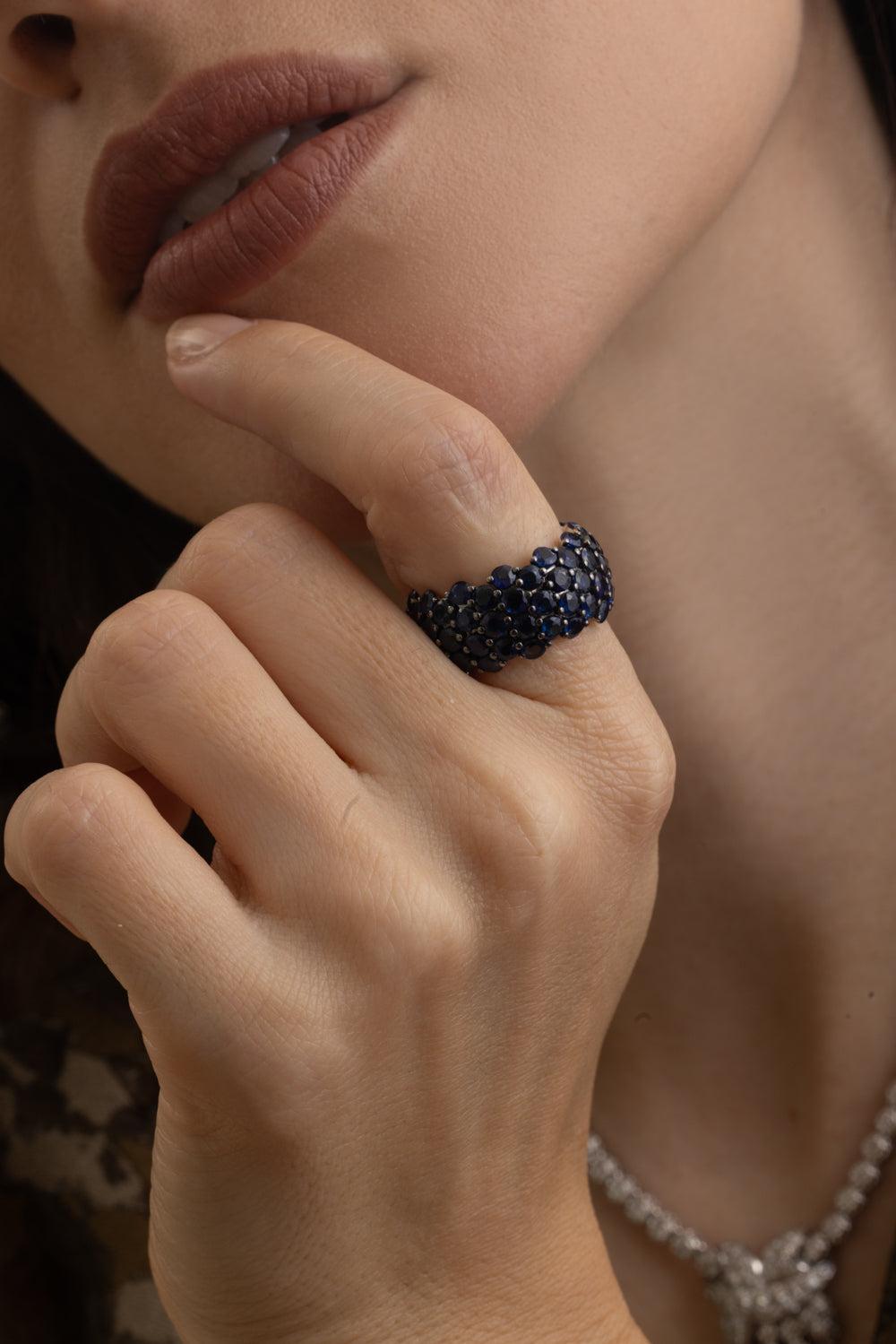 Blue Sapphire Stretch Ring-WHITE GOLD-6.25-JEWELRYFINE JEWELRING-ANDREOLI