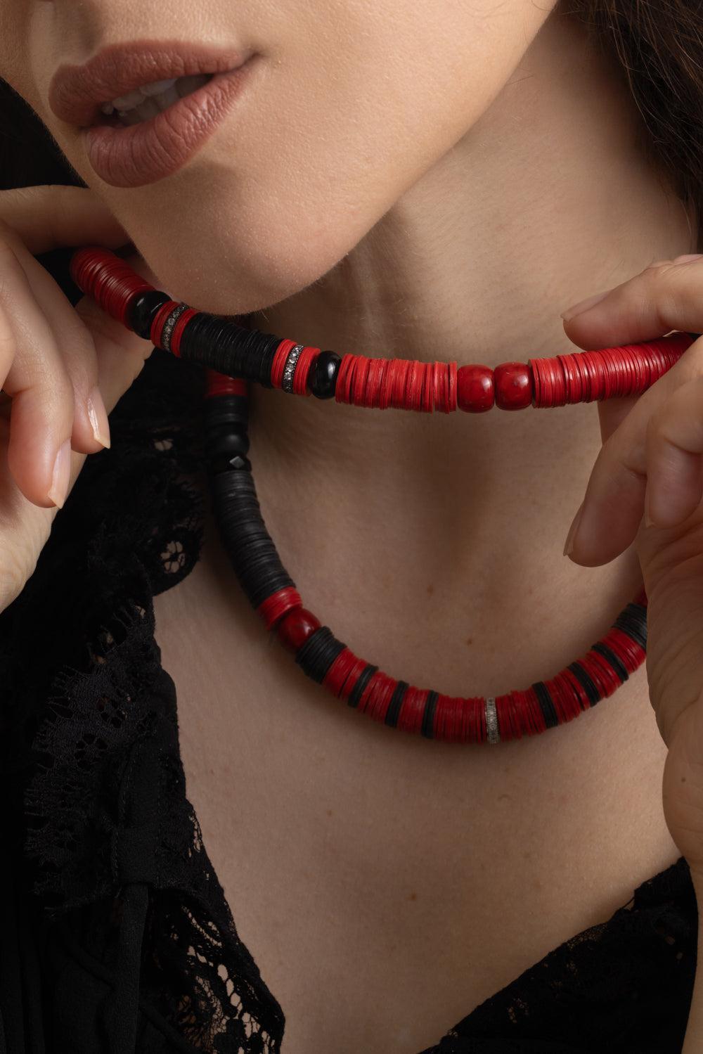 Jaipur Red Black Lati Necklace-RED/BLK-JEWELRYBOUTIQUENECKLACE O-HIJAS DE PUKA