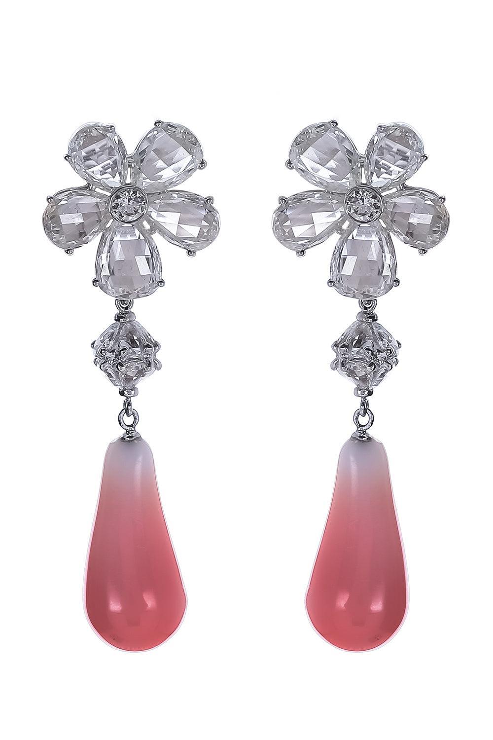 Conch Pearl Drop Diamond Earrings-WHITE GOLD-JEWELRYFINE JEWELEARRING-SABOO FINE JEWELS