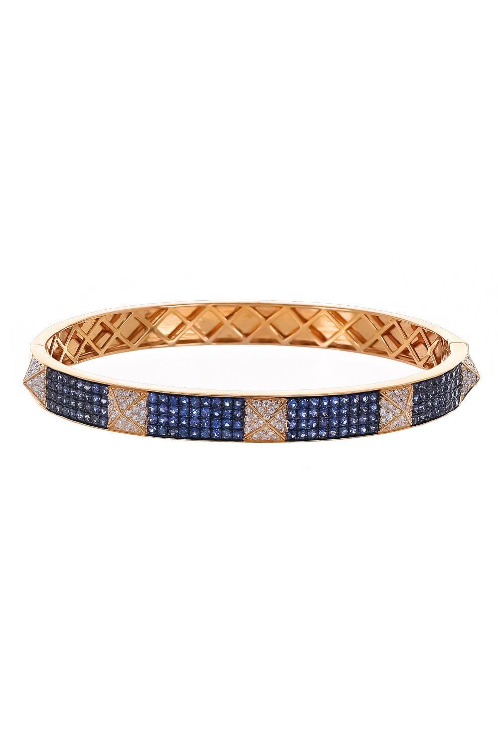 Blue Sapphire Diamond Spike Bangle Bracelet-ROSE GOLD-JEWELRYFINE JEWELBRACELET O-STEFERE