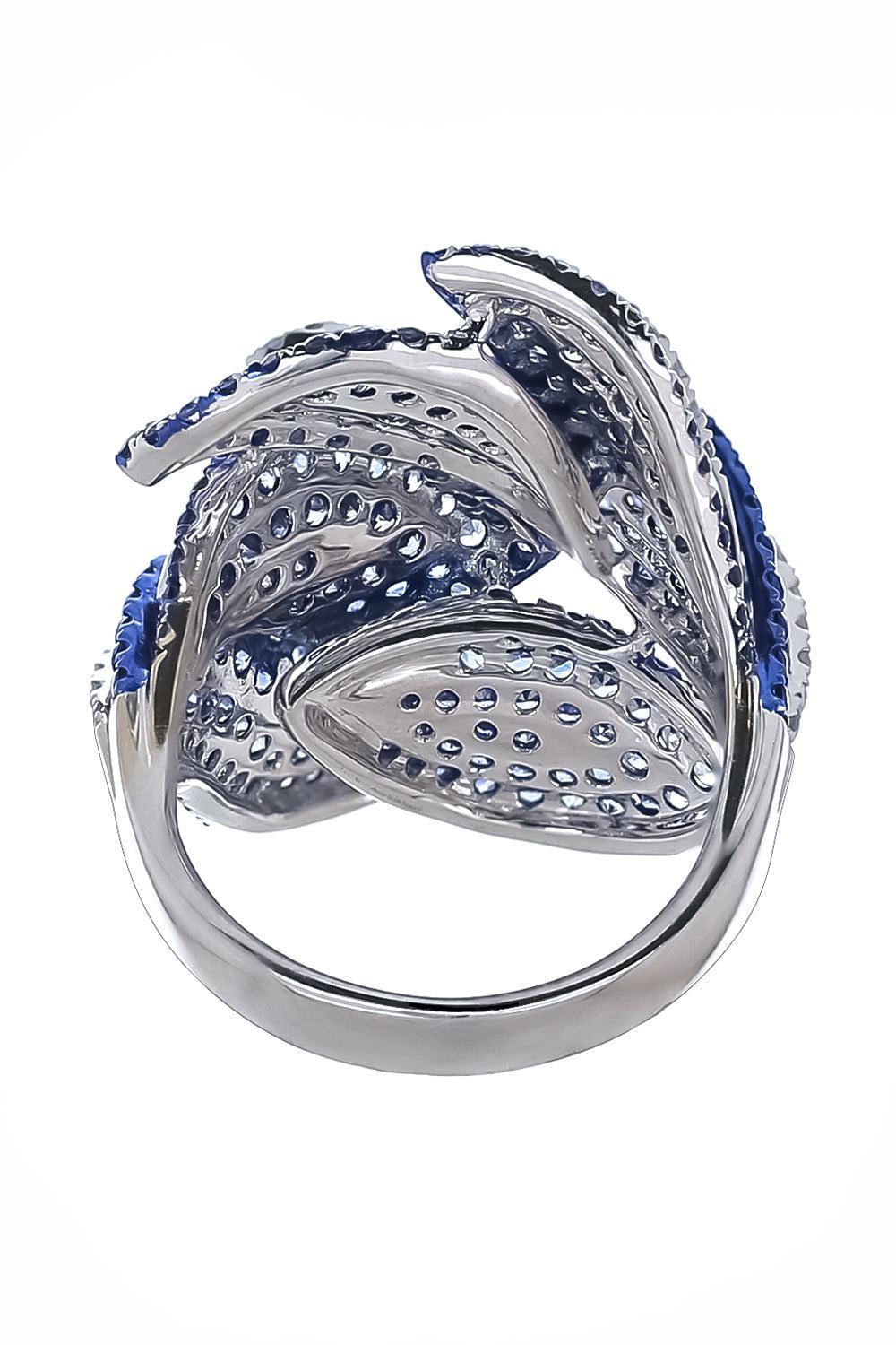 Blue Sapphire Diamond Leaf Ring-WHITE GOLD-7-JEWELRYFINE JEWELRING-STEFERE