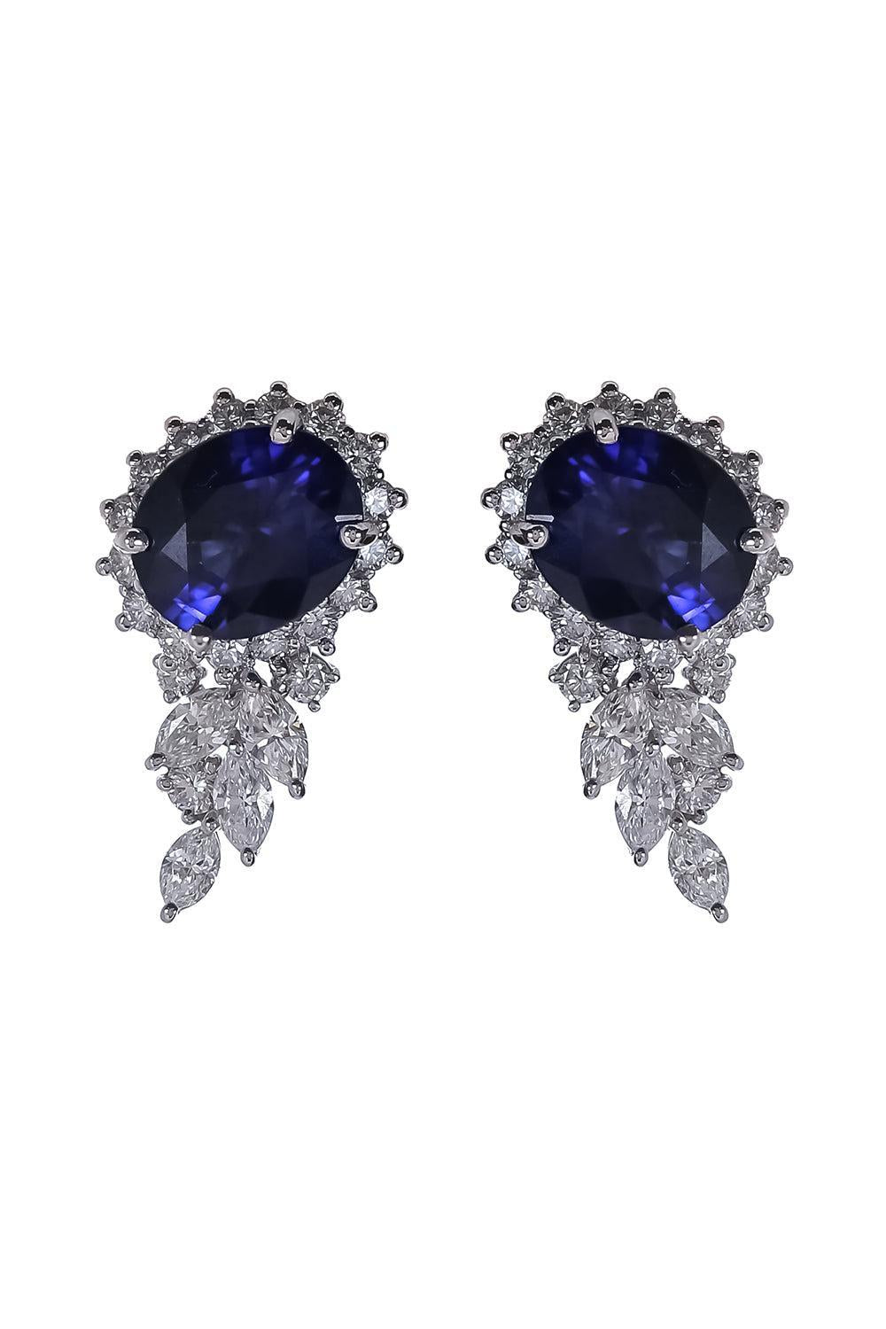 Sapphire Diamond Reign Supreme Stud Earrings-WHITE GOLD-JEWELRYFINE JEWELEARRING-YEPREM JEWELLERY