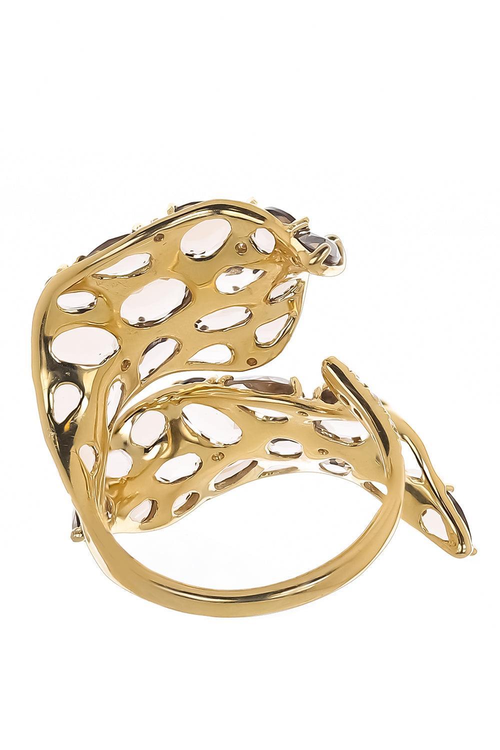 Brown Quartz Diamond Open Ring-YELLOW GOLD-7.5-JEWELRYFINE JEWELRING-STEFERE