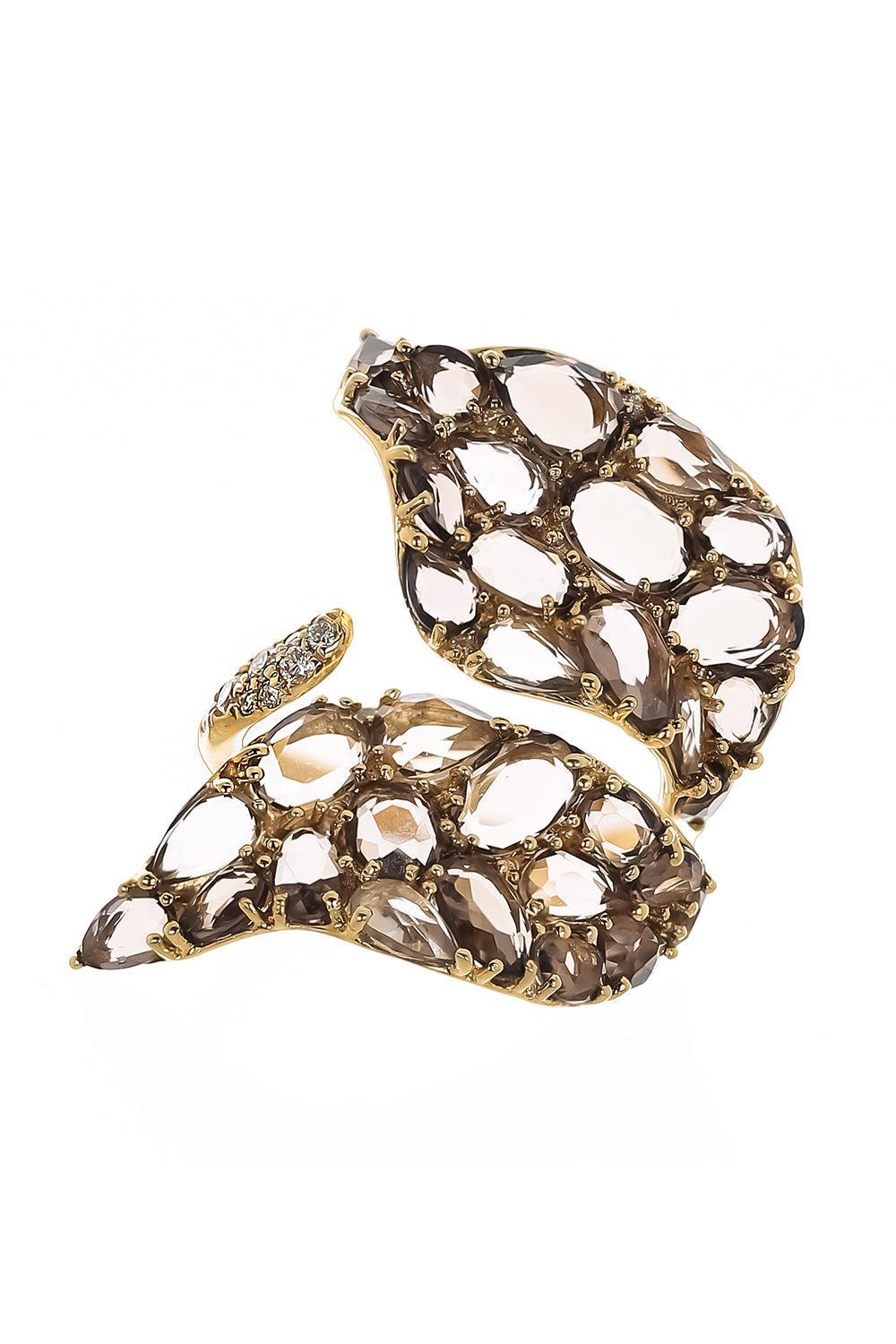 Brown Quartz Diamond Open Ring-YELLOW GOLD-7.5-JEWELRYFINE JEWELRING-STEFERE