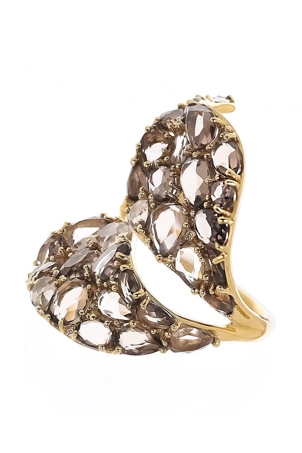 Brown Quartz Diamond Open Ring-YELLOW GOLD-7.5-JEWELRYFINE JEWELRING-STEFERE