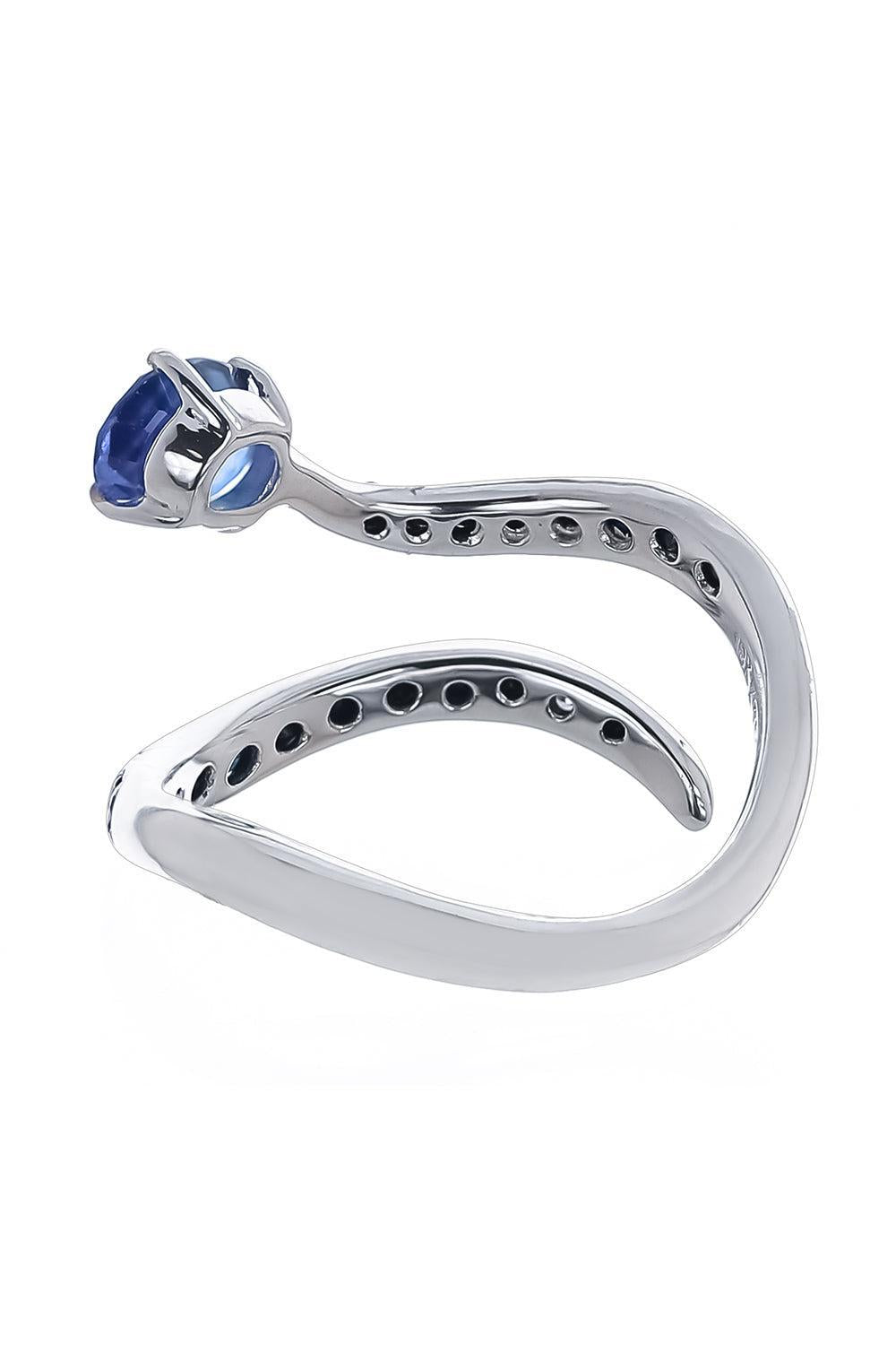 White Diamond Blue Sapphire Snake Ring-WHITE GOLD-7-JEWELRYFINE JEWELRING-STEFERE