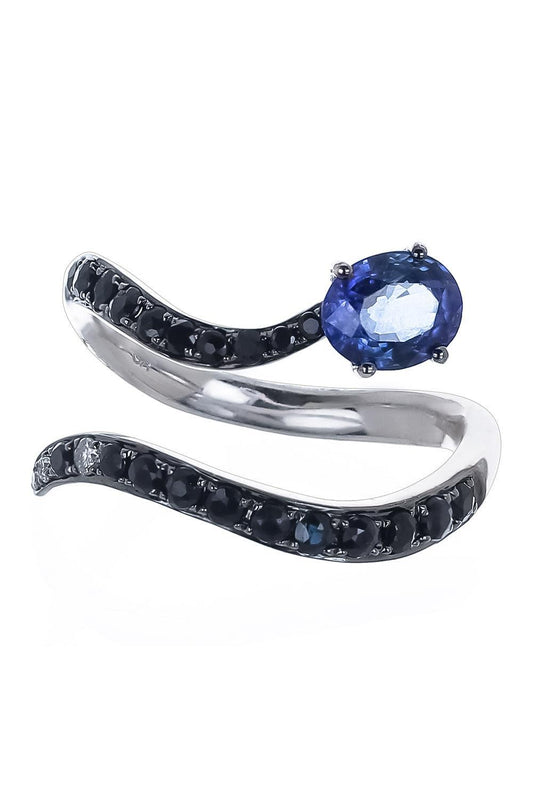 White Diamond Blue Sapphire Snake Ring-WHITE GOLD-7-JEWELRYFINE JEWELRING-STEFERE