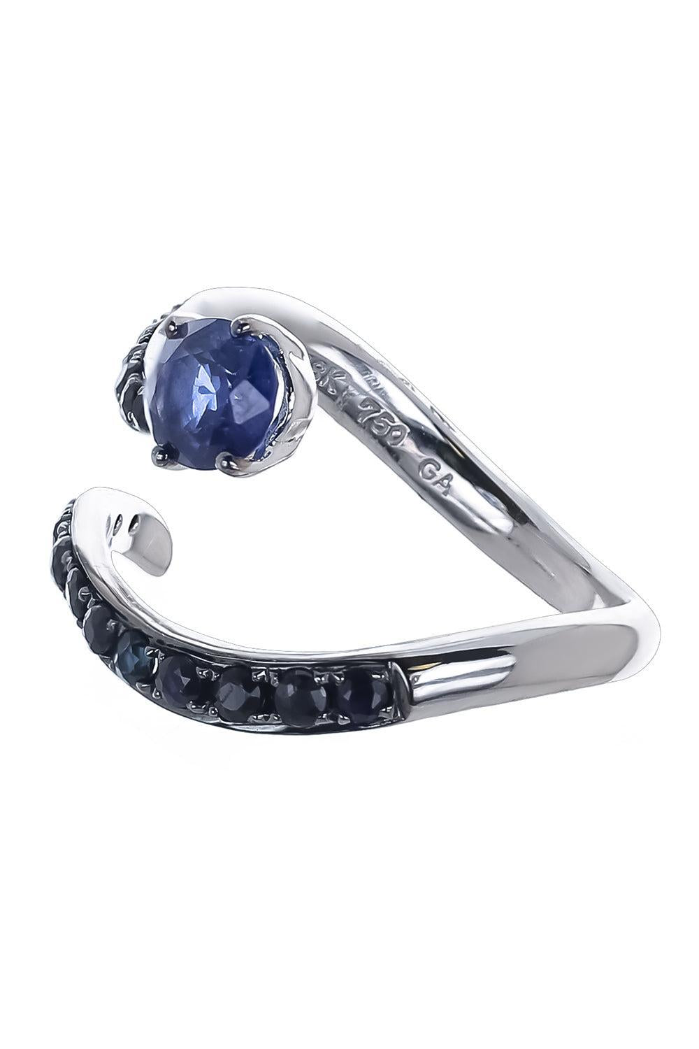 White Diamond Blue Sapphire Snake Ring-WHITE GOLD-7-JEWELRYFINE JEWELRING-STEFERE