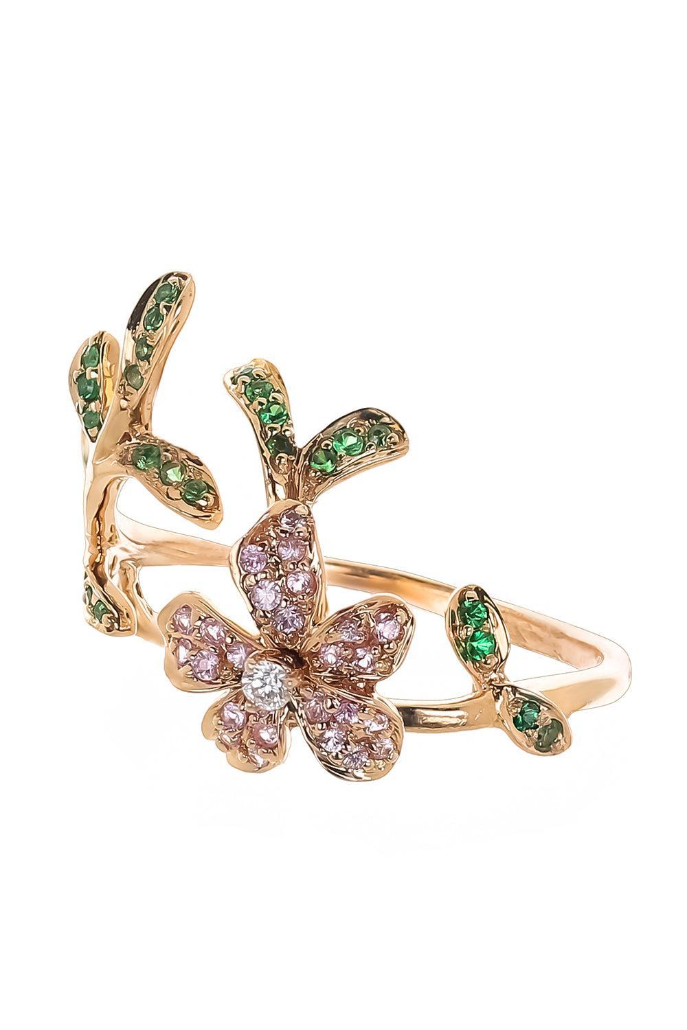 Pink Sapphire Garnet Flower Ring-ROSE GOLD-7-JEWELRYFINE JEWELRING-STEFERE