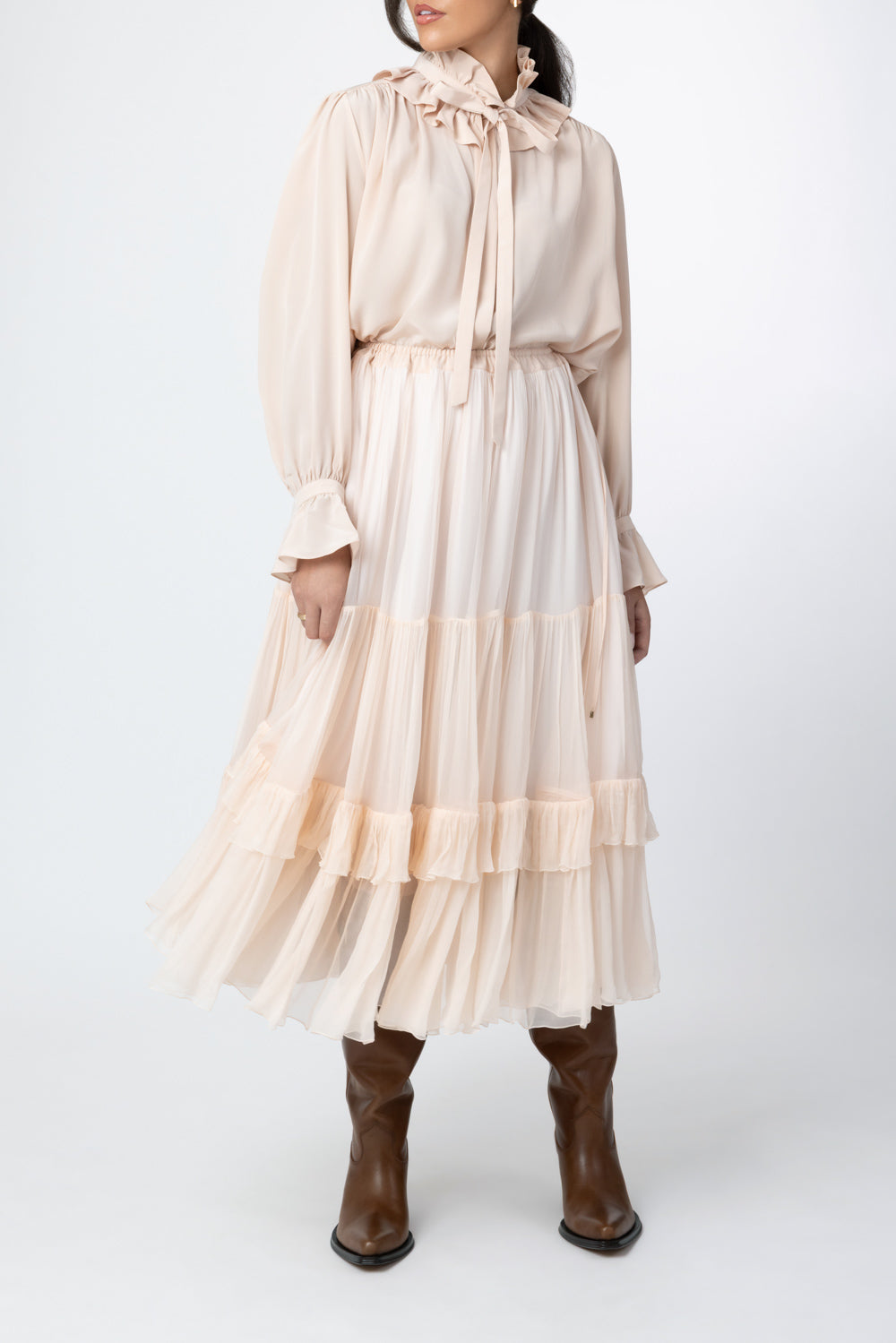 Tie Front Ruffle Blouse-PINK-34-CLOTHINGTOPBLOUSE-CHLOÉ