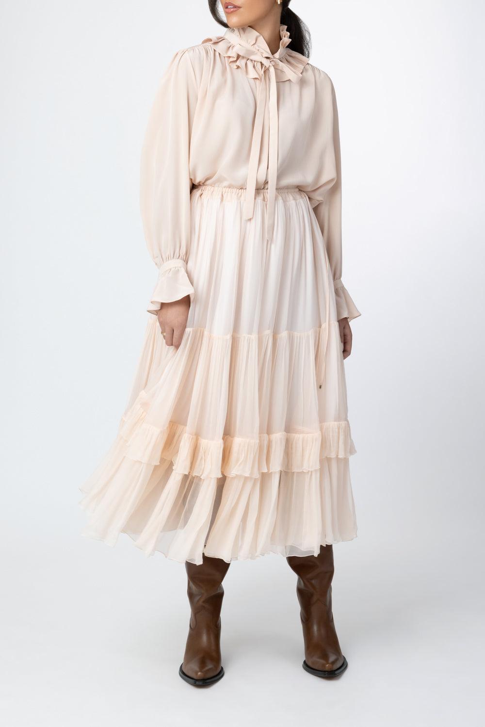 Ruffle Long Skirt-PINK-34-CLOTHINGSKIRTMIDI-CHLOÉ