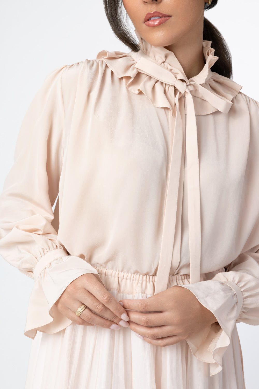 Tie Front Ruffle Blouse-PINK-34-CLOTHINGTOPBLOUSE-CHLOÉ