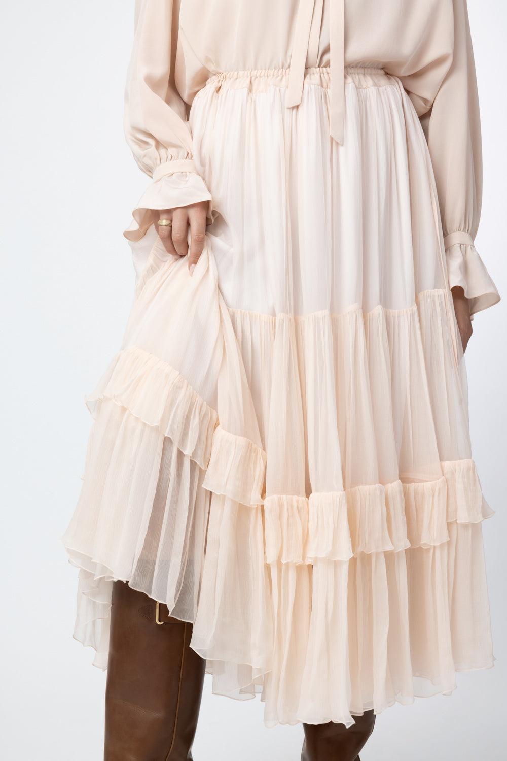 Ruffle Long Skirt-PINK-34-CLOTHINGSKIRTMIDI-CHLOÉ