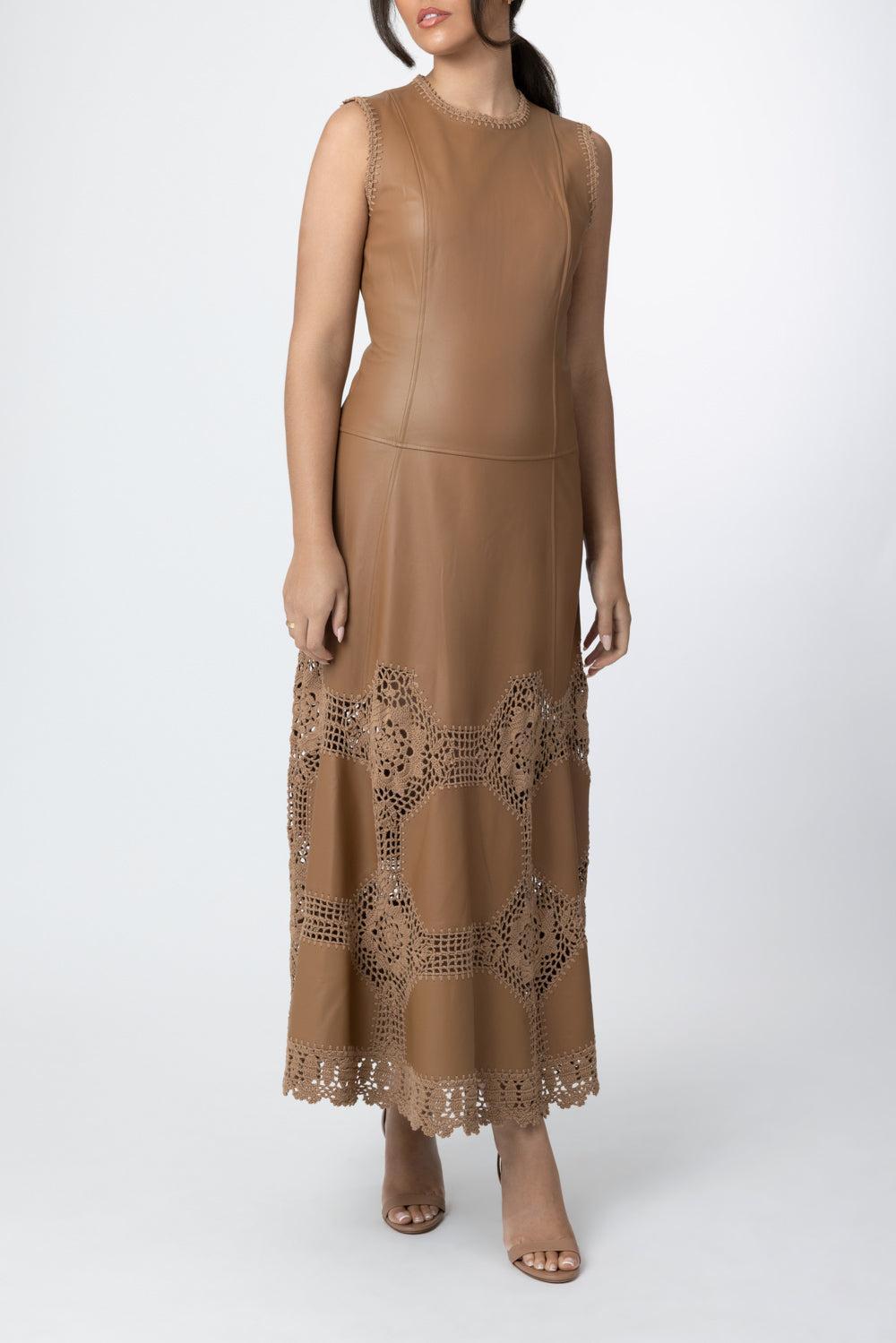  Ilana Crochet Dress - Camel-BROWN-4-CLOTHINGDRESSCOCKTAIL-ULLA JOHNSON 