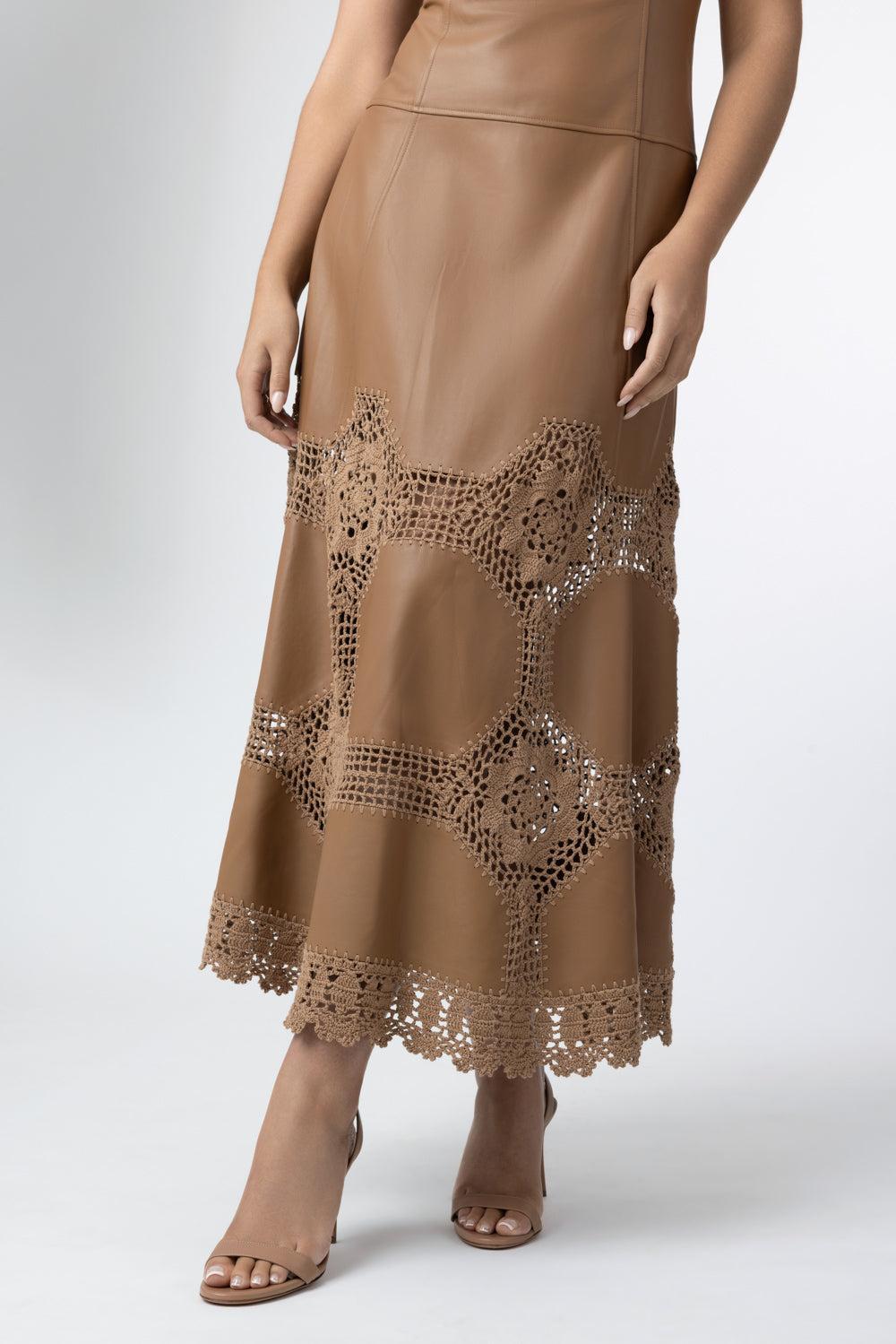 Ilana Crochet Dress - Camel-BROWN-4-CLOTHINGDRESSCOCKTAIL-ULLA JOHNSON