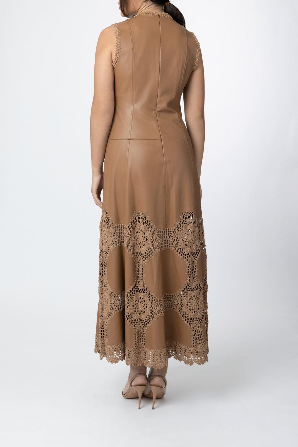 Ilana Crochet Dress - Camel-BROWN-4-CLOTHINGDRESSCOCKTAIL-ULLA JOHNSON