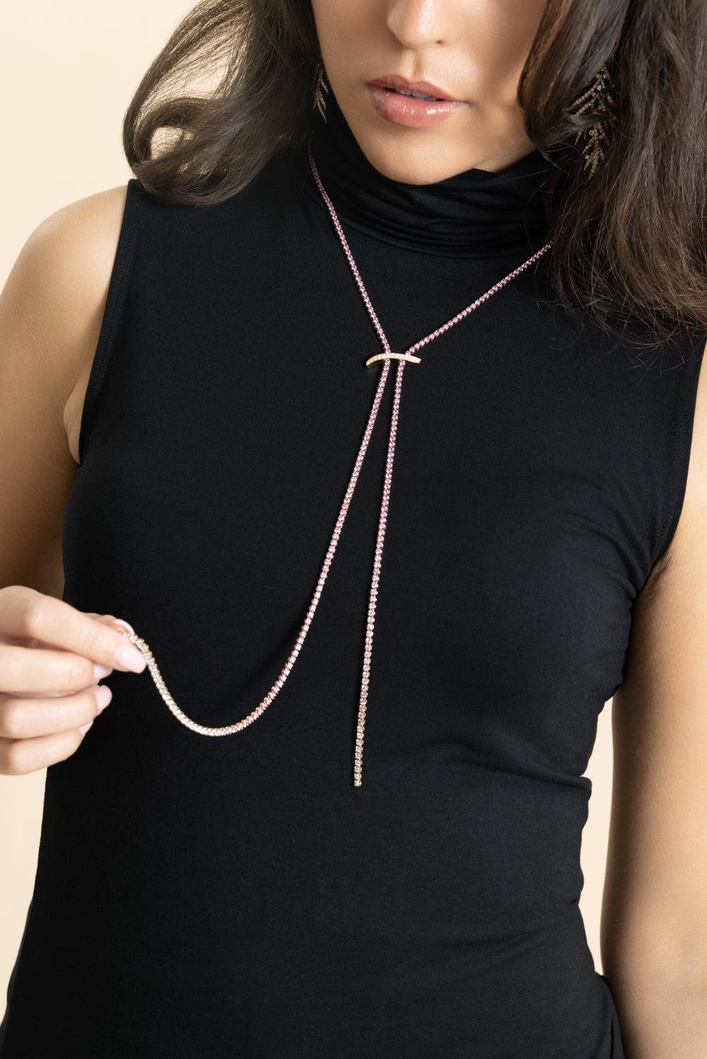 Pink Sapphire Mega Swirl Lariat Necklace-ROSE GOLD-40-JEWELRYFINE JEWELNECKLACE O-GRAZIELA