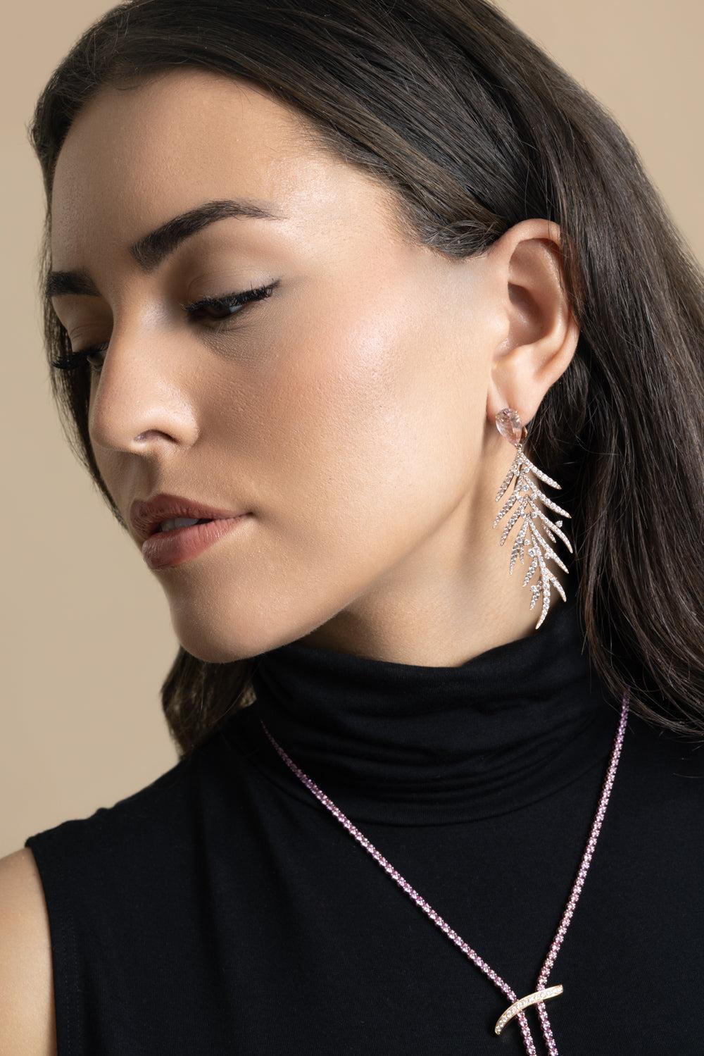 Morganite Folha Earrings-ROSE GOLD-JEWELRYFINE JEWELEARRING-GRAZIELA