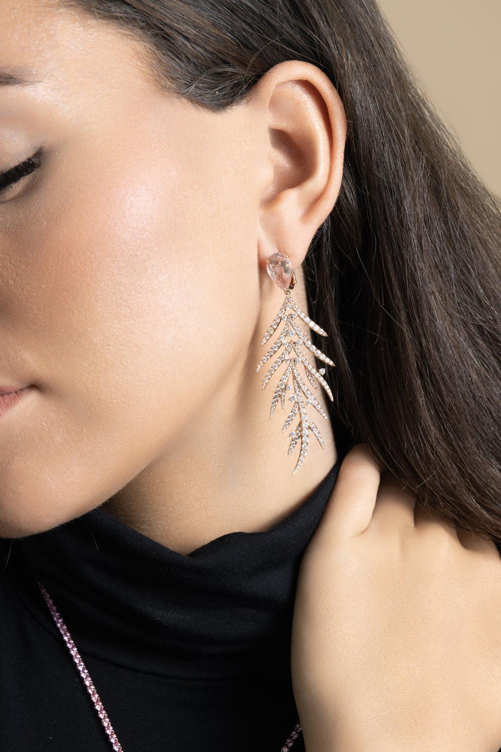 Morganite Folha Earrings-ROSE GOLD-JEWELRYFINE JEWELEARRING-GRAZIELA