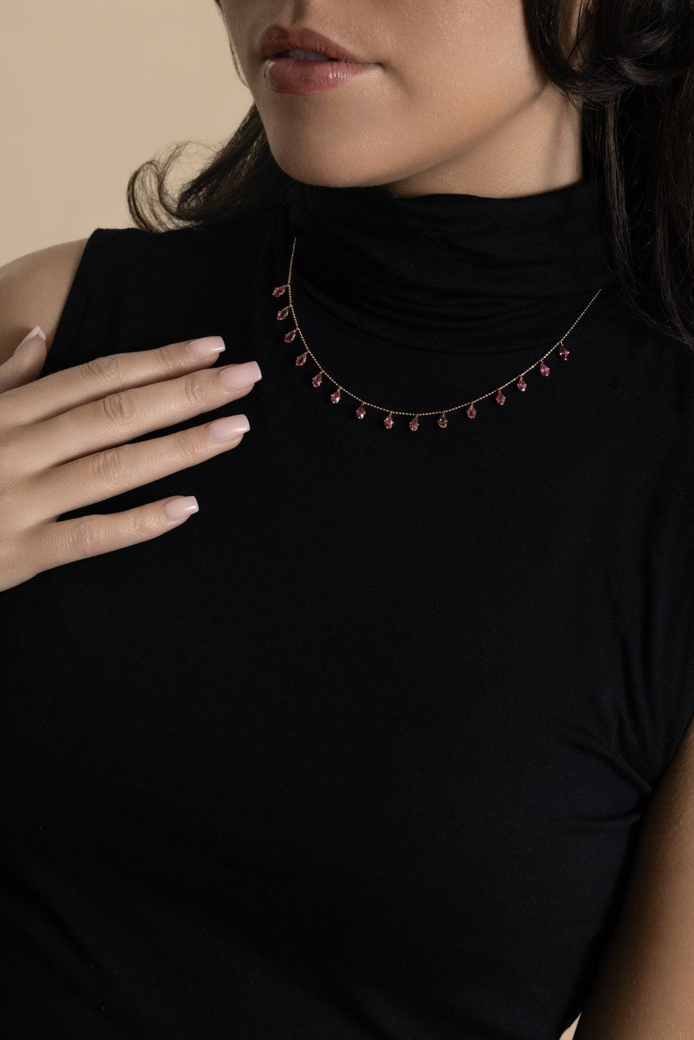 Pink Tourmaline Floating Necklace-ROSE GOLD-JEWELRYFINE JEWELNECKLACE O-GRAZIELA