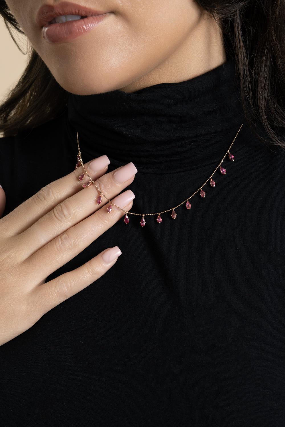 Pink Tourmaline Floating Necklace-ROSE GOLD-JEWELRYFINE JEWELNECKLACE O-GRAZIELA